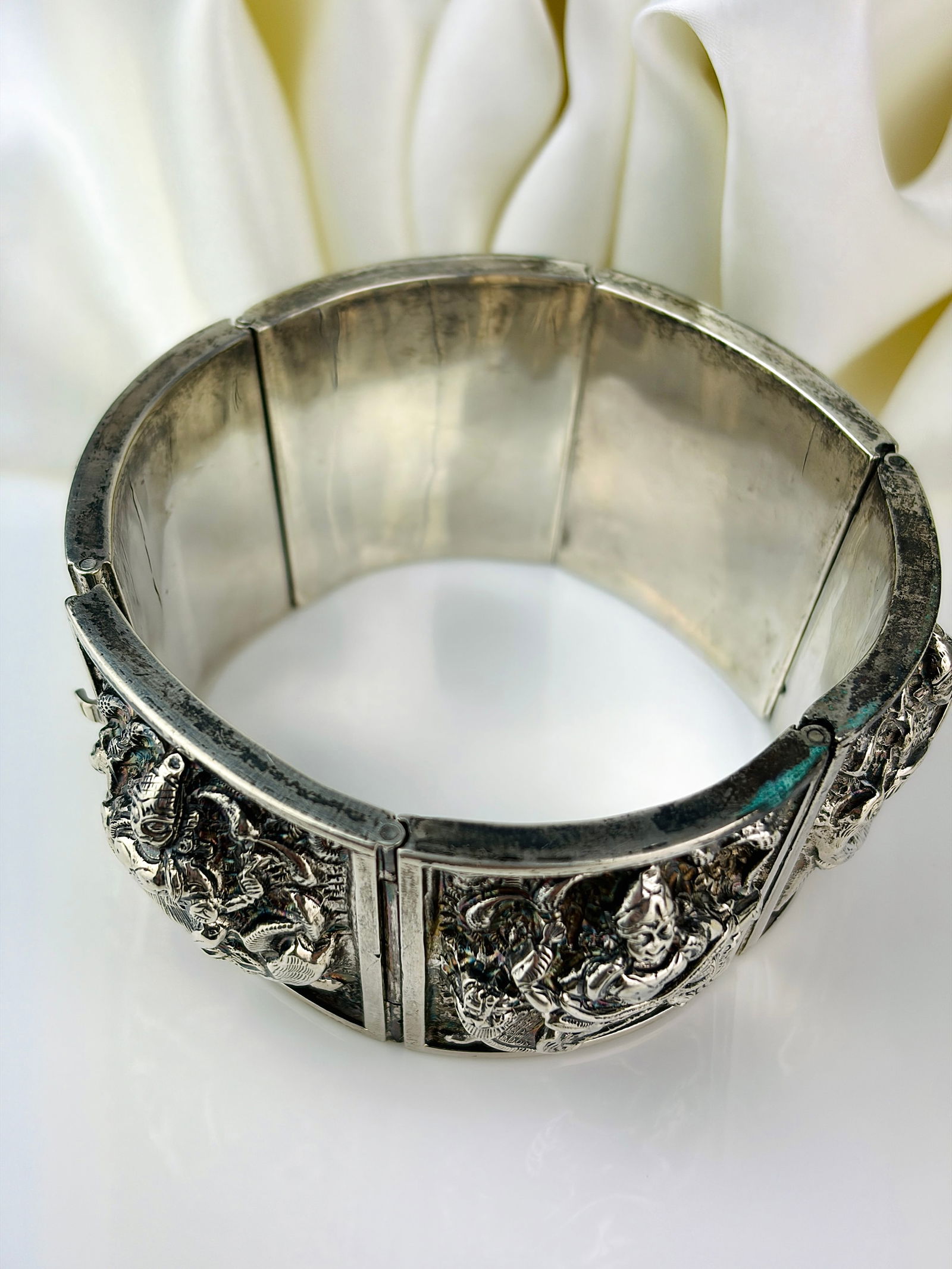 unusual wide silver bangle bracelet - 4