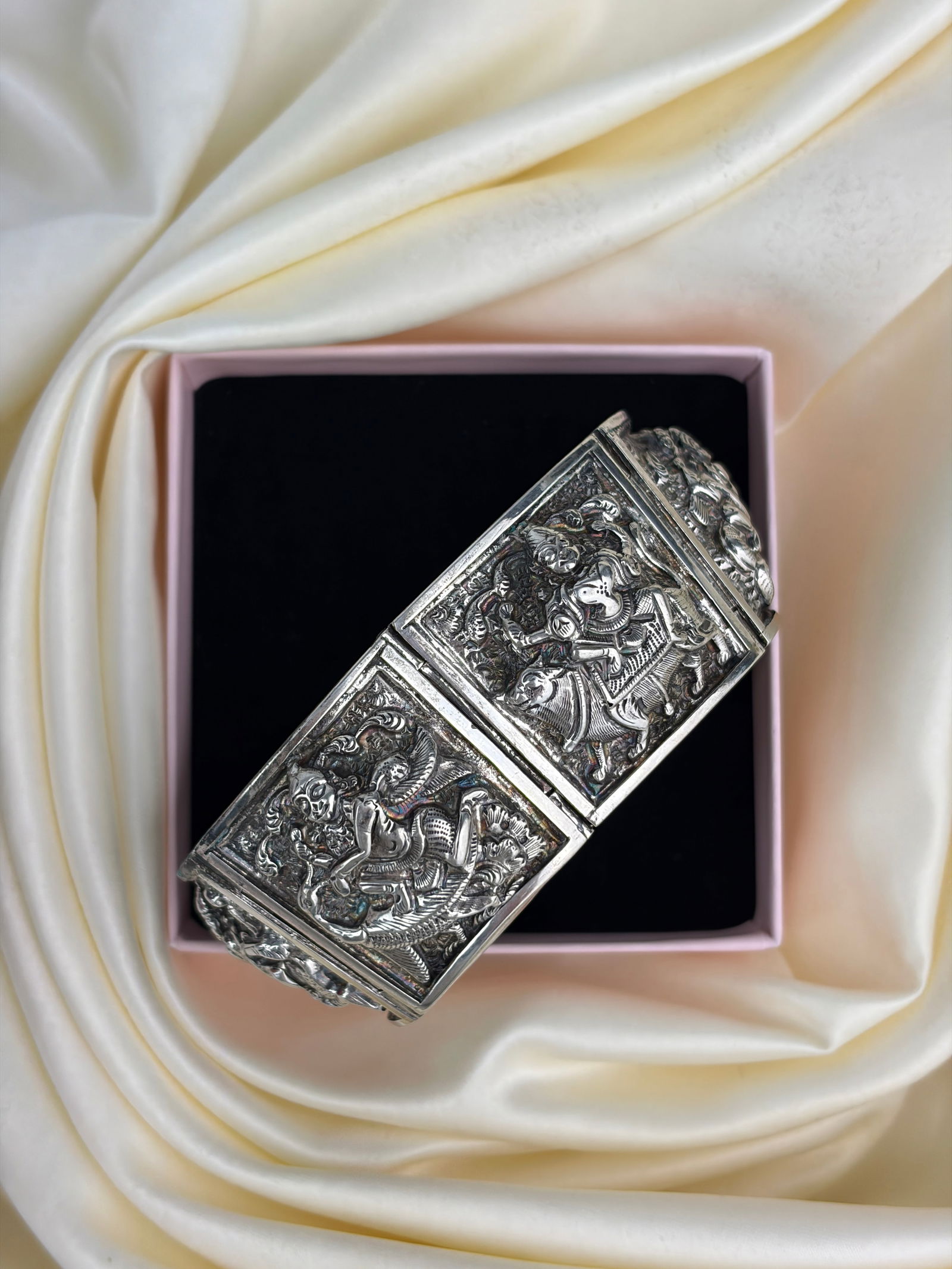 unusual wide silver bangle bracelet - 6