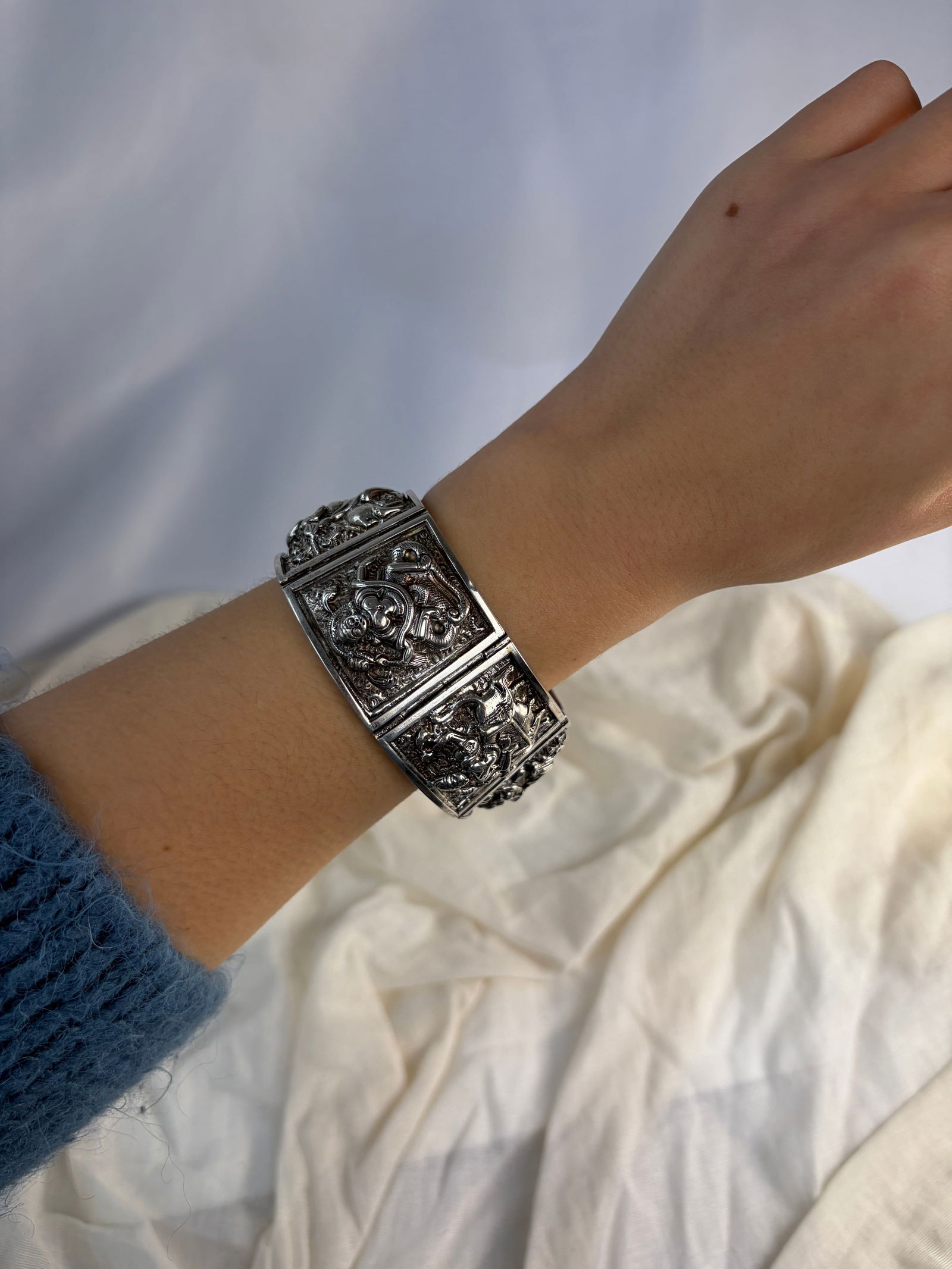 unusual wide silver bangle bracelet - 7