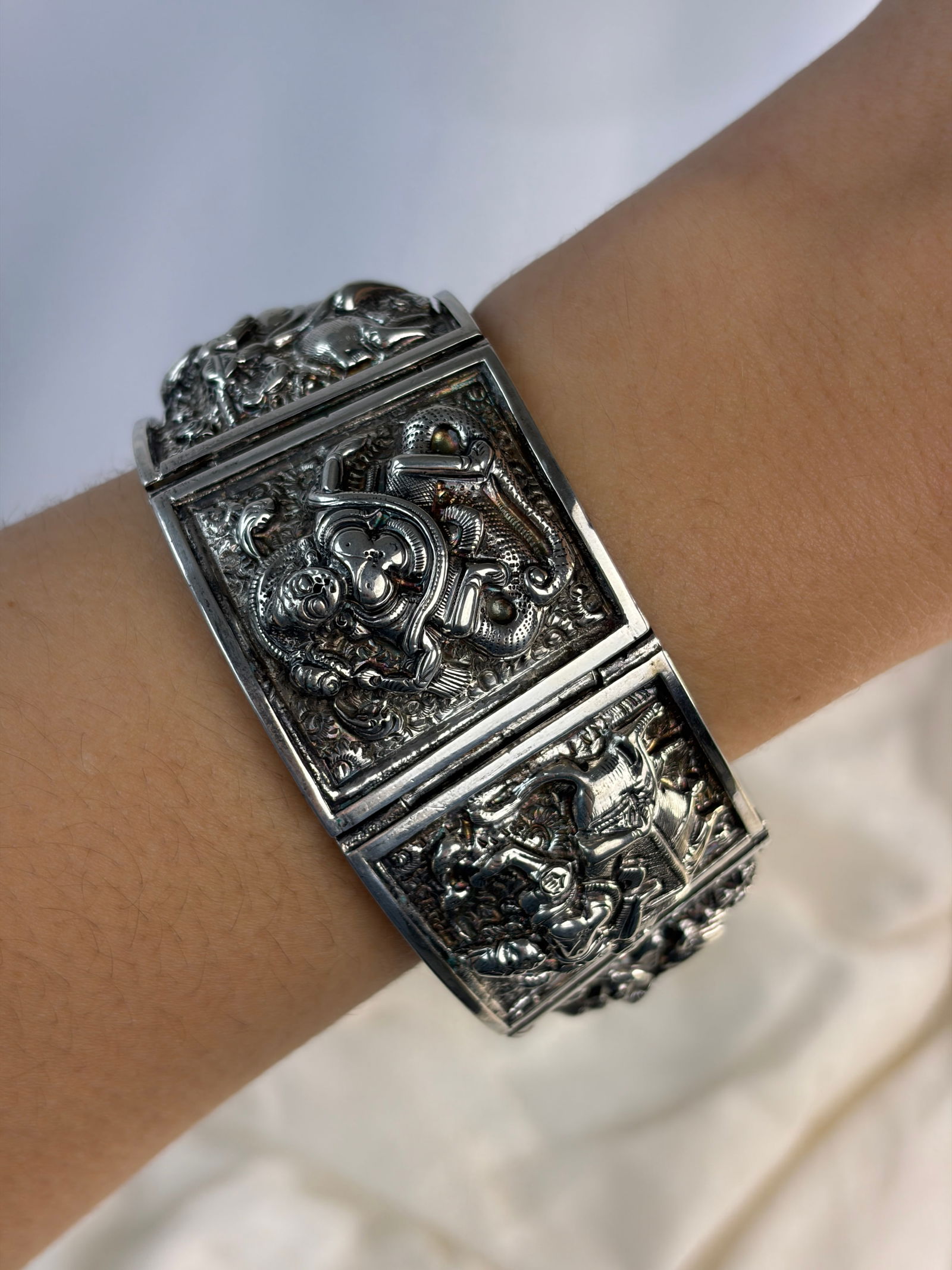 unusual wide silver bangle bracelet - 8