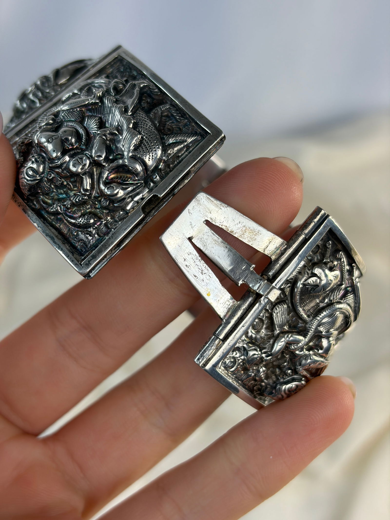 unusual wide silver bangle bracelet - 9