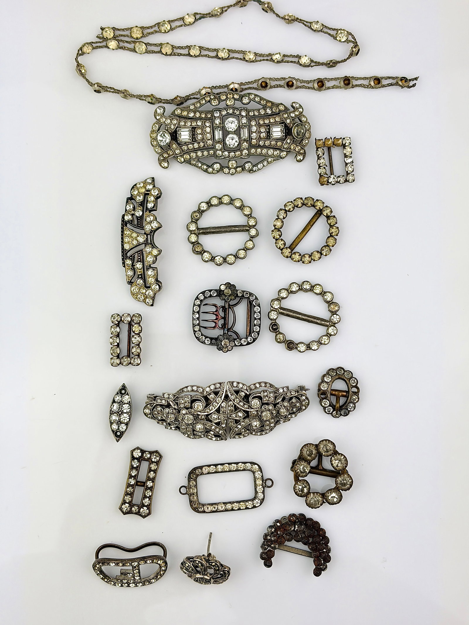 antique mixed lot paste double clips / brooches etc (1 of 2)