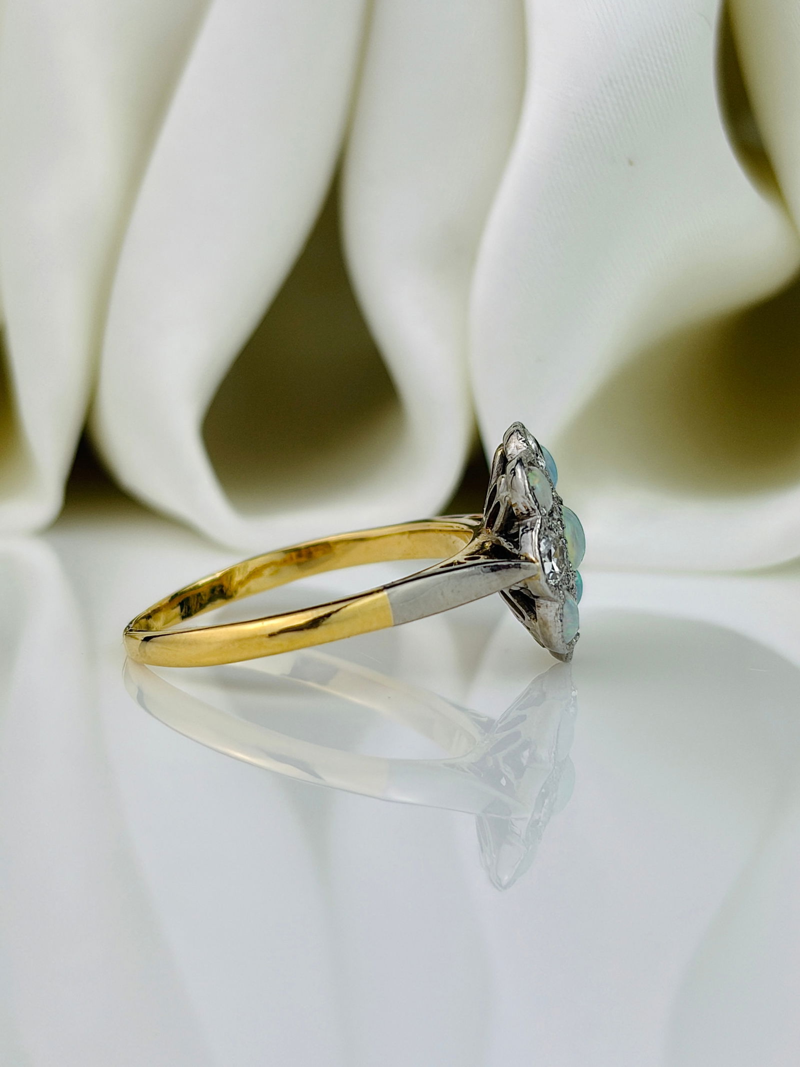 Art Deco 18ct Gold and Platinum Opal and Diamond Panel Ring - 2