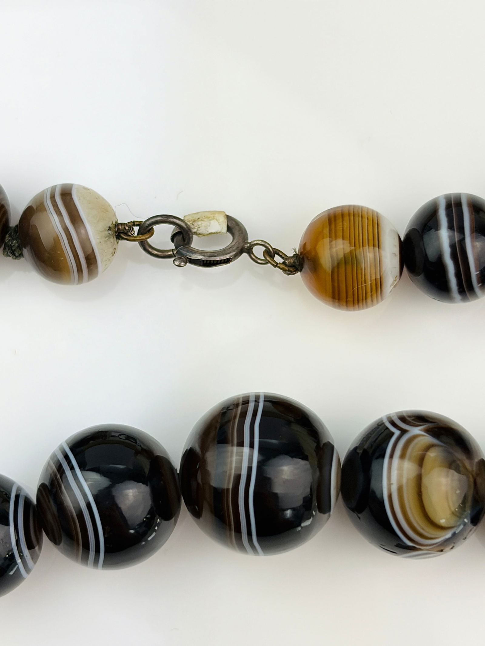 antique heavy banded agate bead necklace - 3