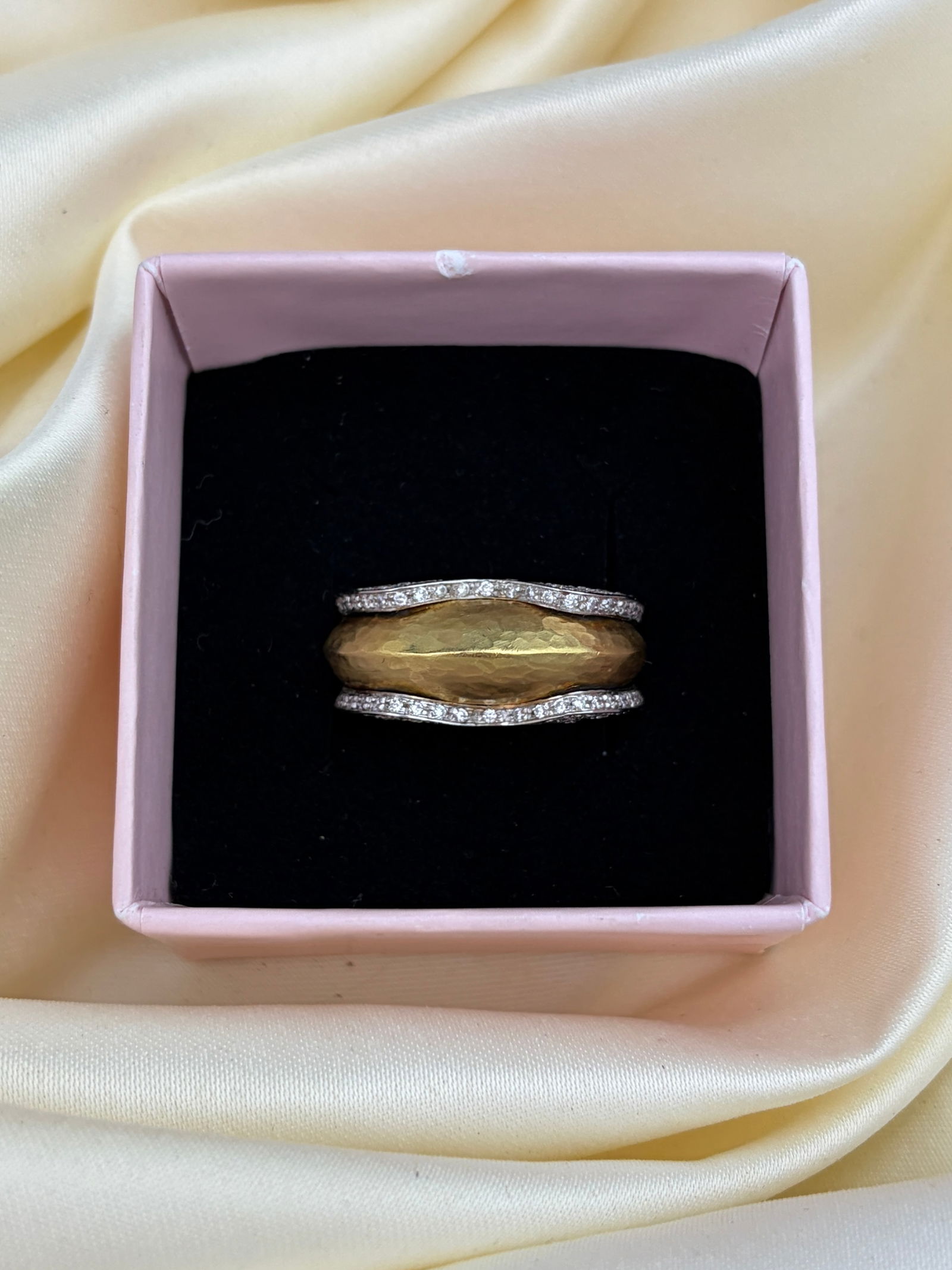 Unusual 18ct Gold and Diamond Wide Band Ring - 7