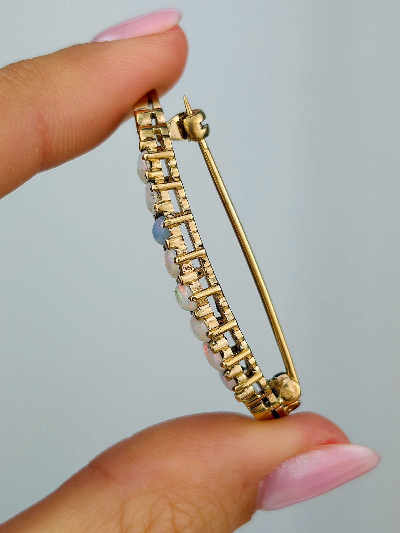 Vintage Gold Opal Crescent Brooch - 2