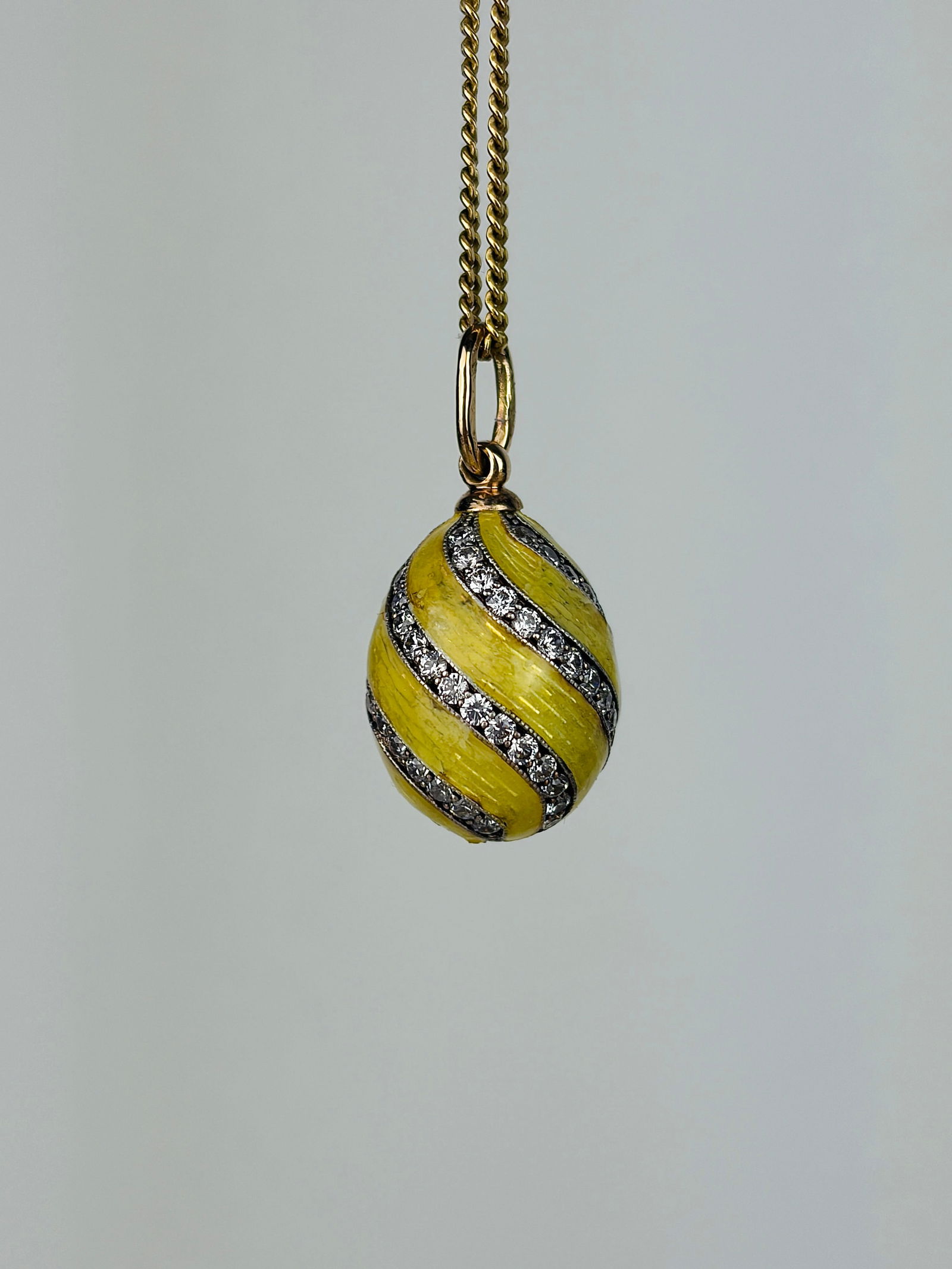 Antique Enamel White Stone and 14ct Gold Egg Pendant - 2