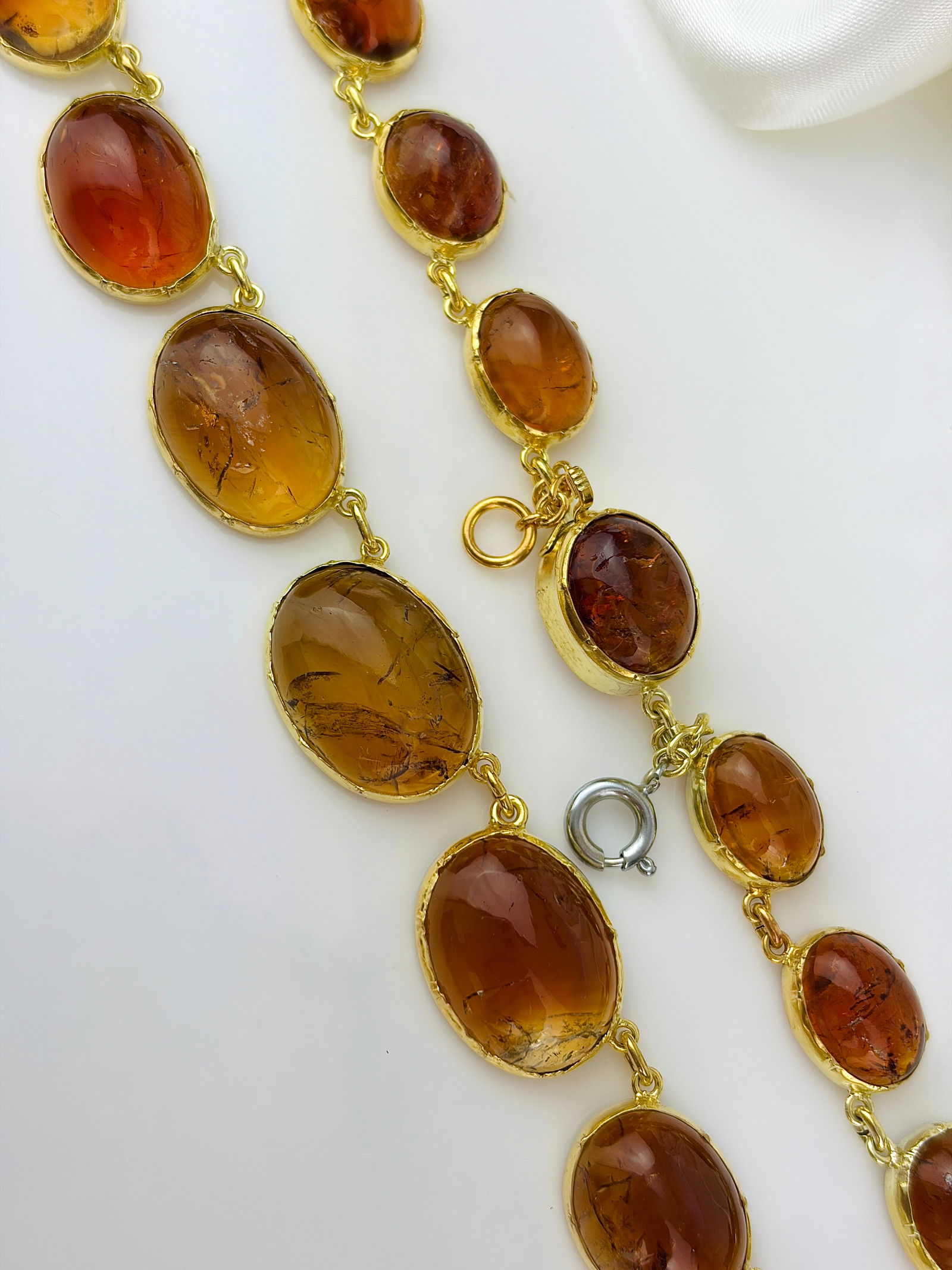Antique silver gilt cabochon citrine riviera style necklace - 2