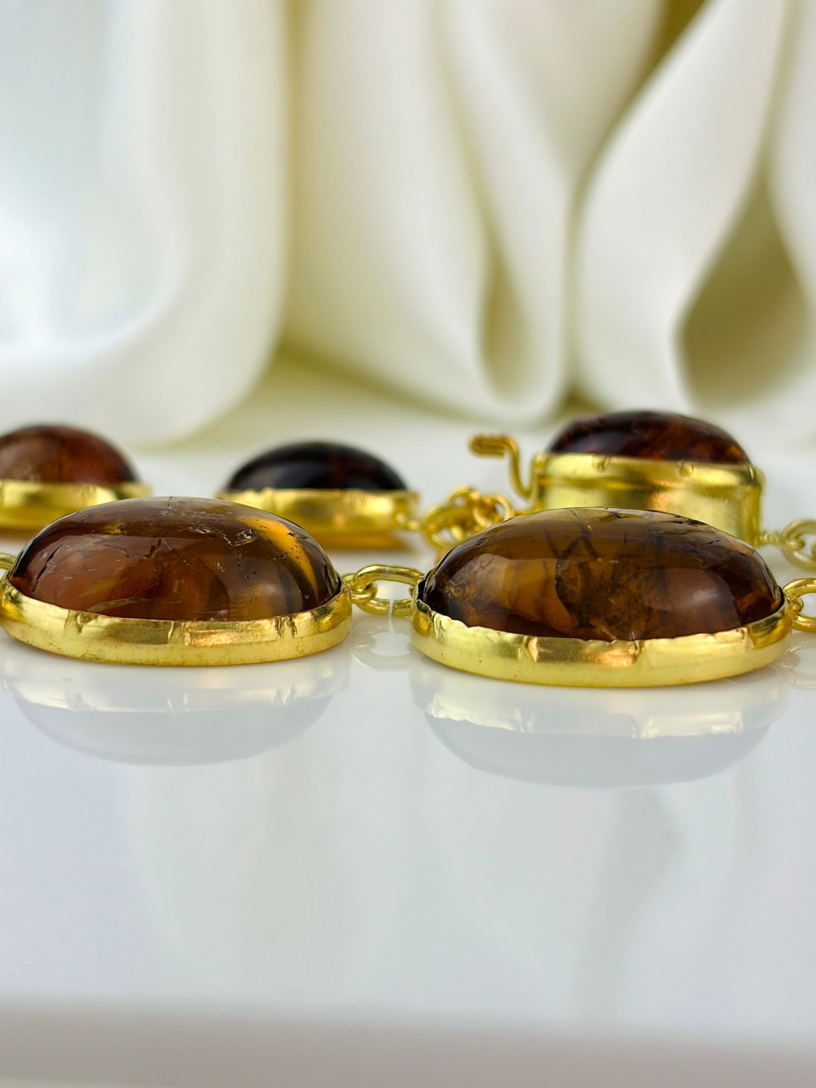 Antique silver gilt cabochon citrine riviera style necklace - 3