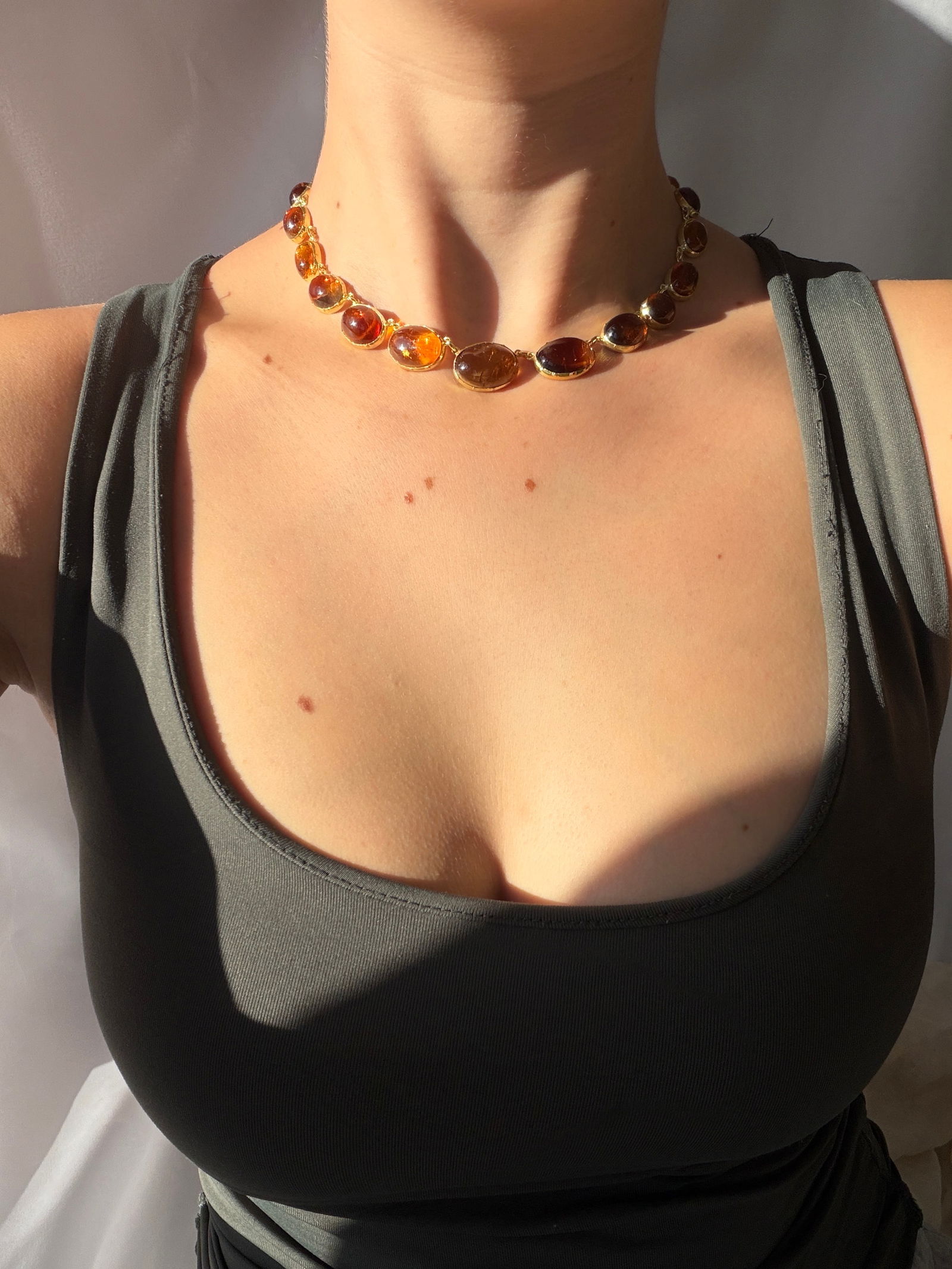 Antique silver gilt cabochon citrine riviera style necklace - 6