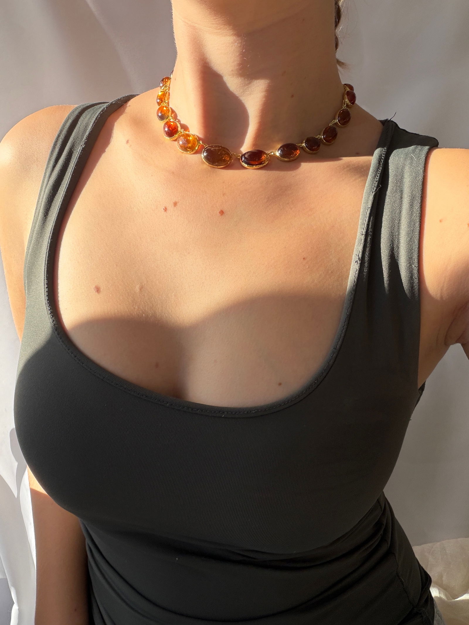 Antique silver gilt cabochon citrine riviera style necklace - 7