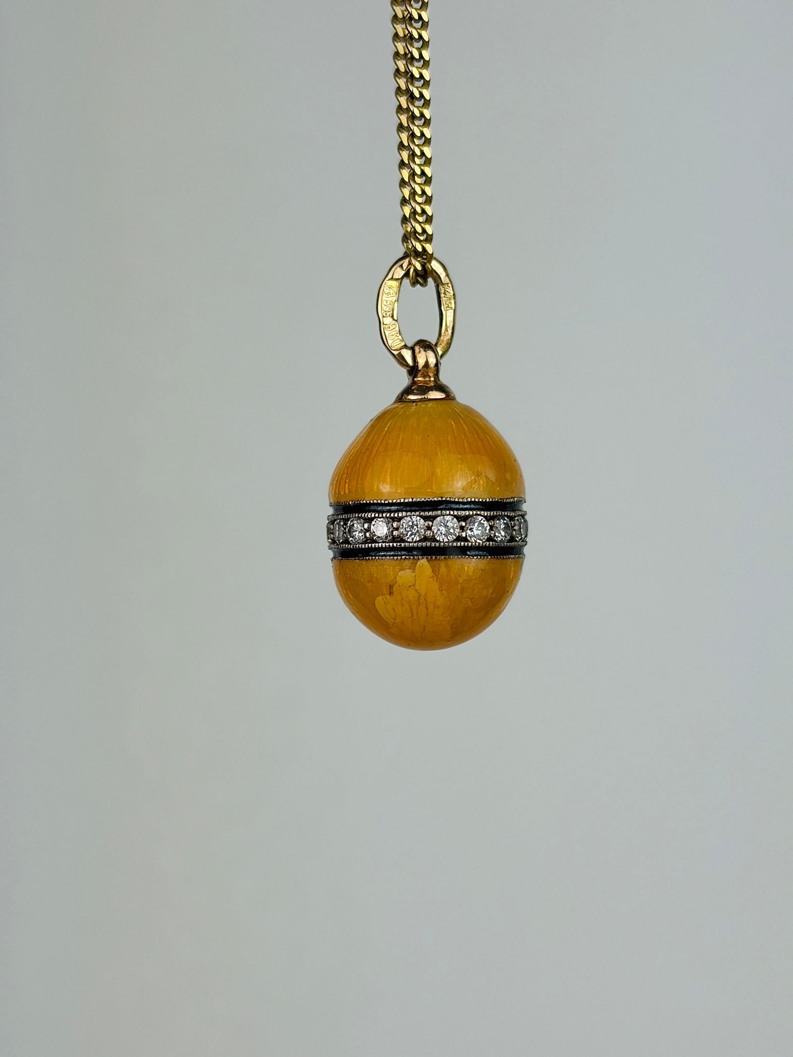 Antique Enamel, White Stone and 14ct Gold Egg Pendant - 2