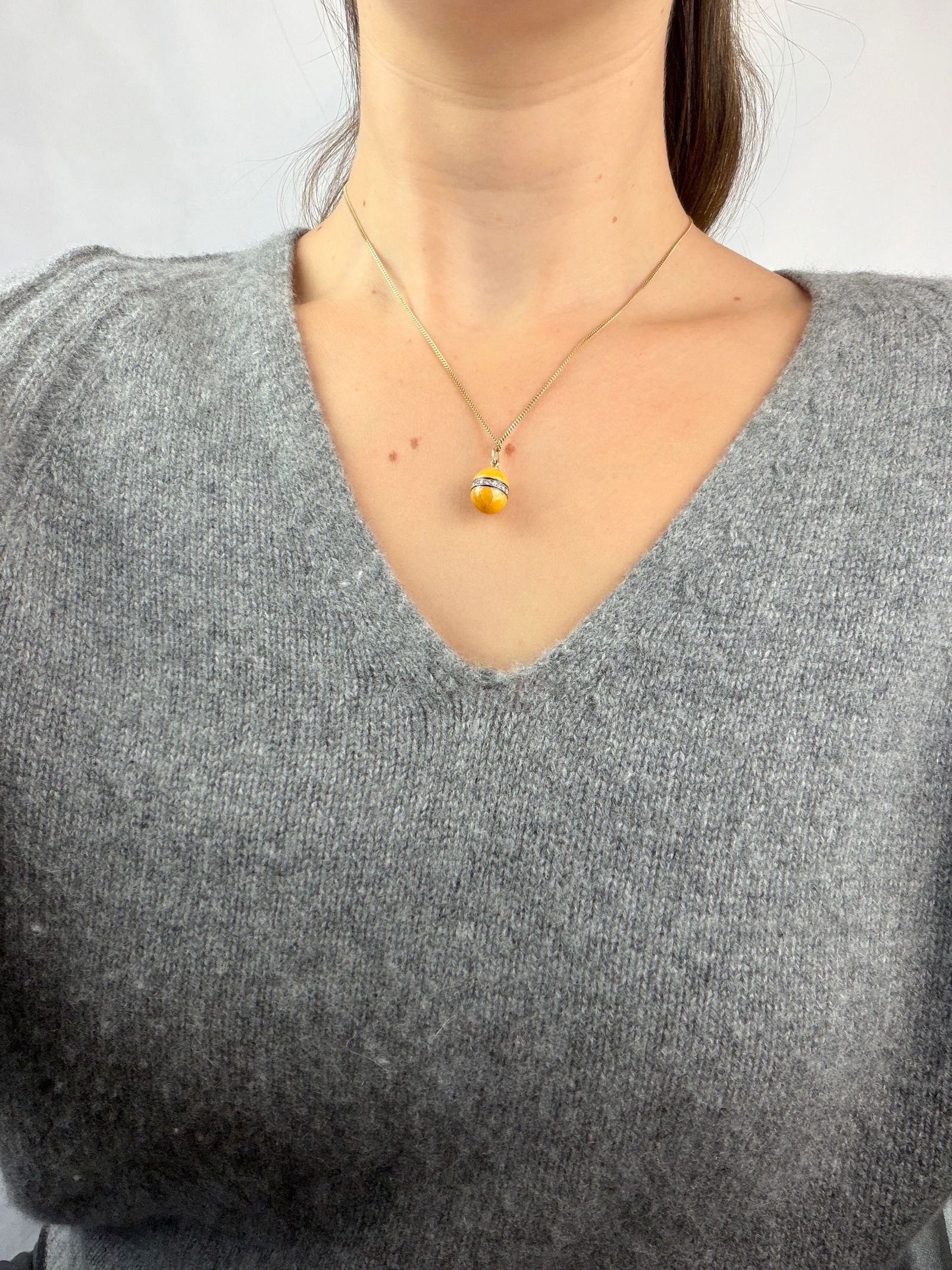 Antique Enamel, White Stone and 14ct Gold Egg Pendant - 7