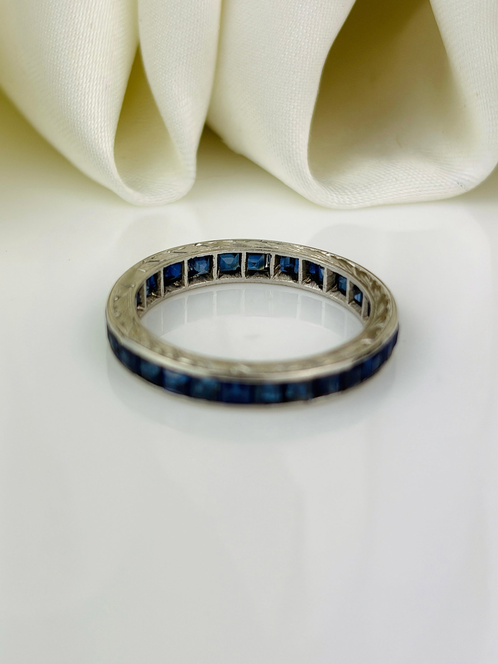 art deco era antique sapphire full eternity band ring - 4