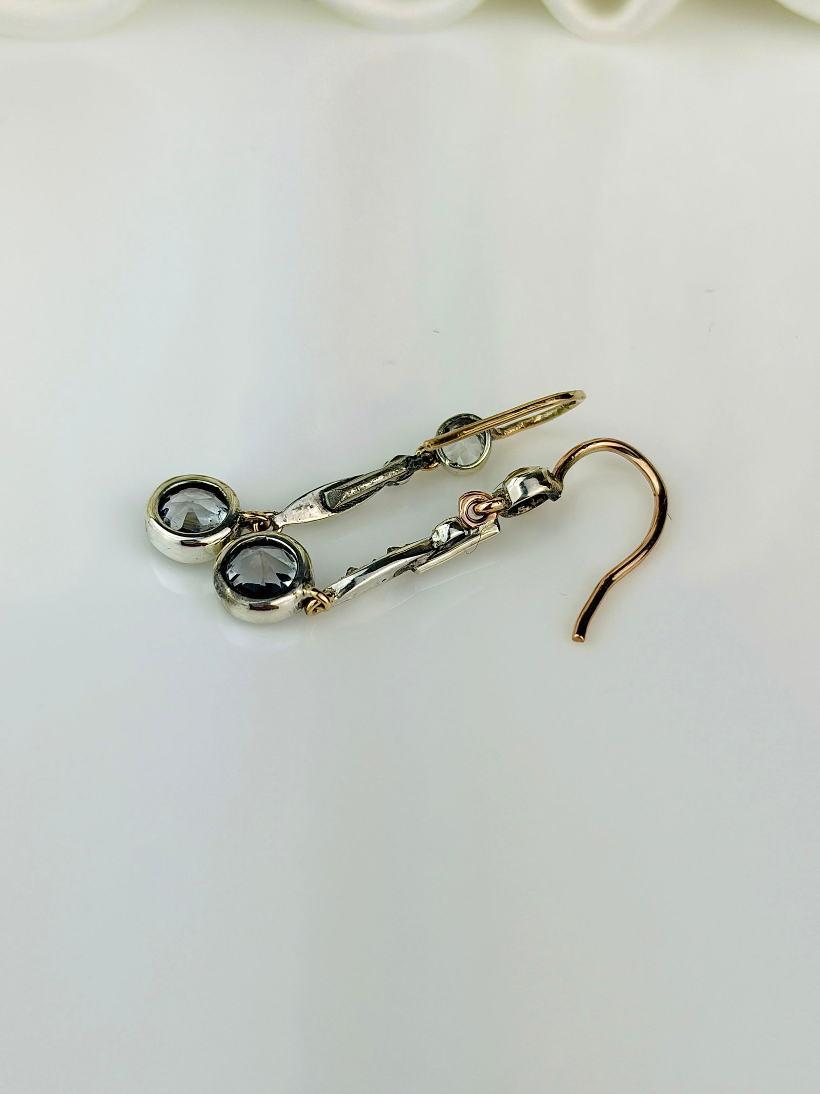 antique aquamarine and diamond gold drop earrings - 4