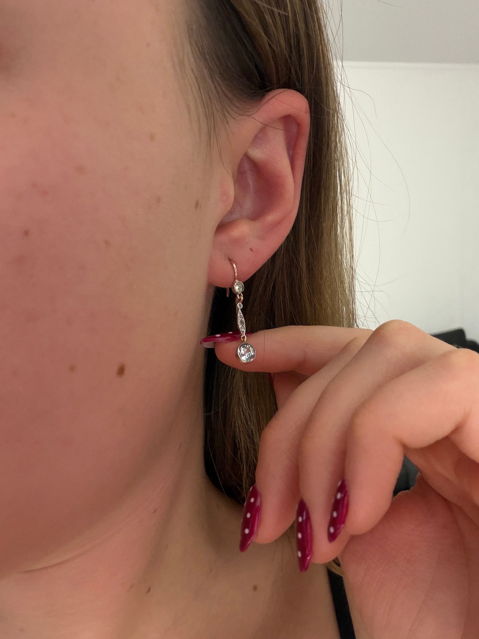 antique aquamarine and diamond gold drop earrings - 5