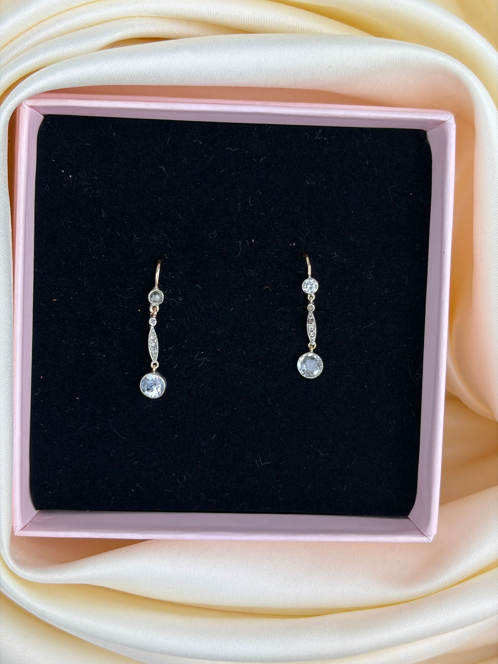 antique aquamarine and diamond gold drop earrings - 6