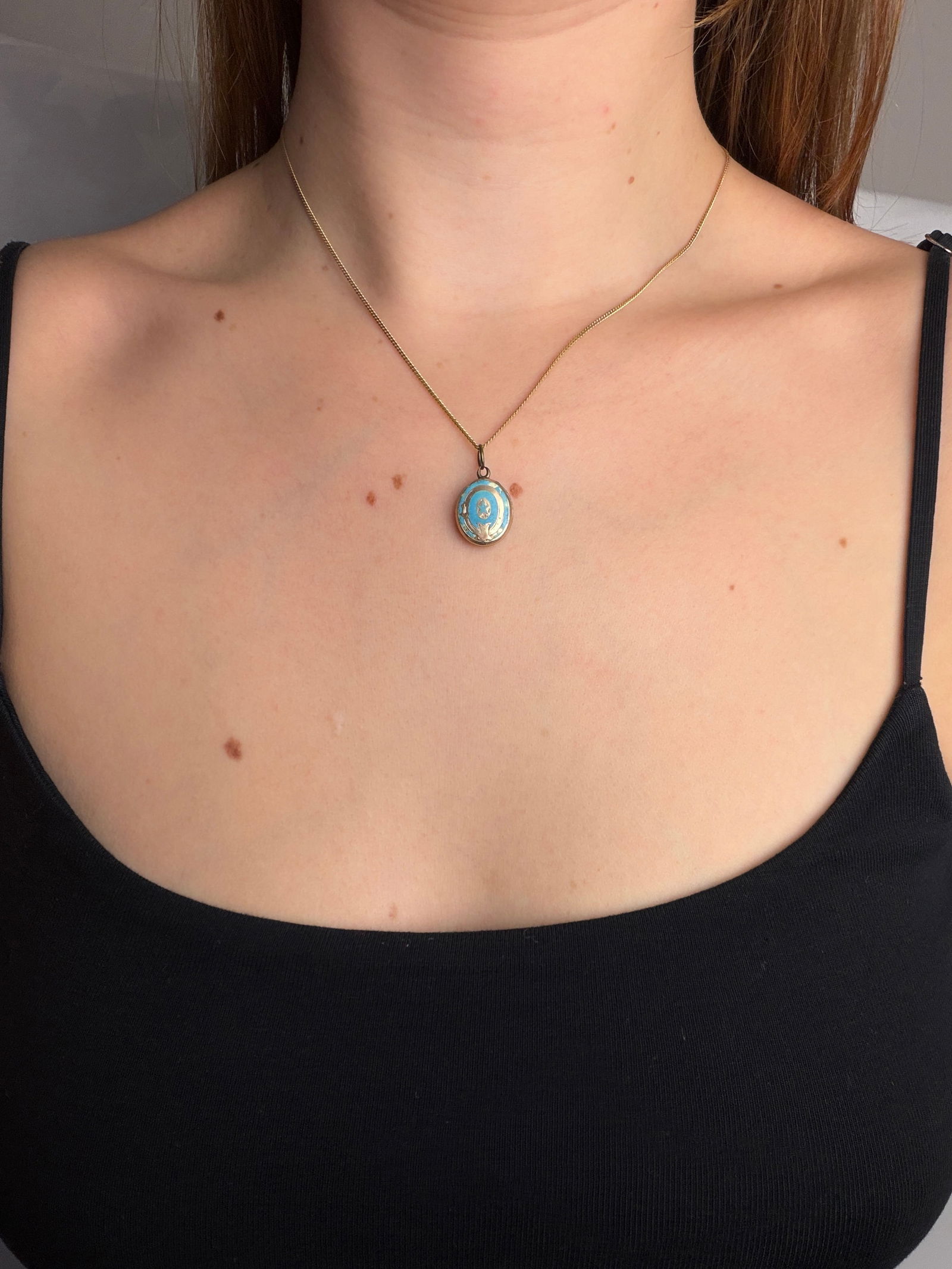 sweet blue enamel locket back pendant - 5