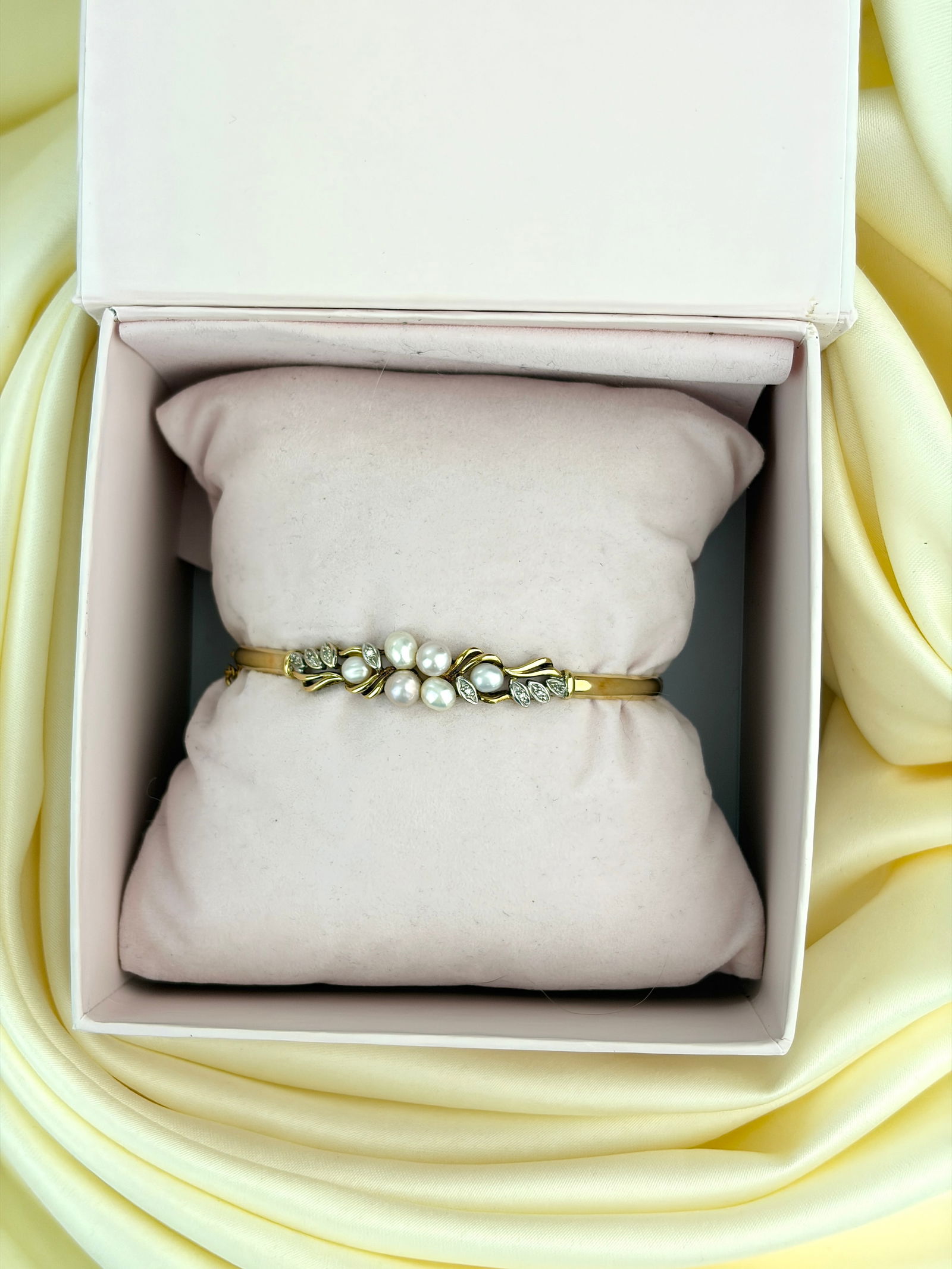 Antique 9ct Gold Diamond And Pearl Bangle Bracelet - 7