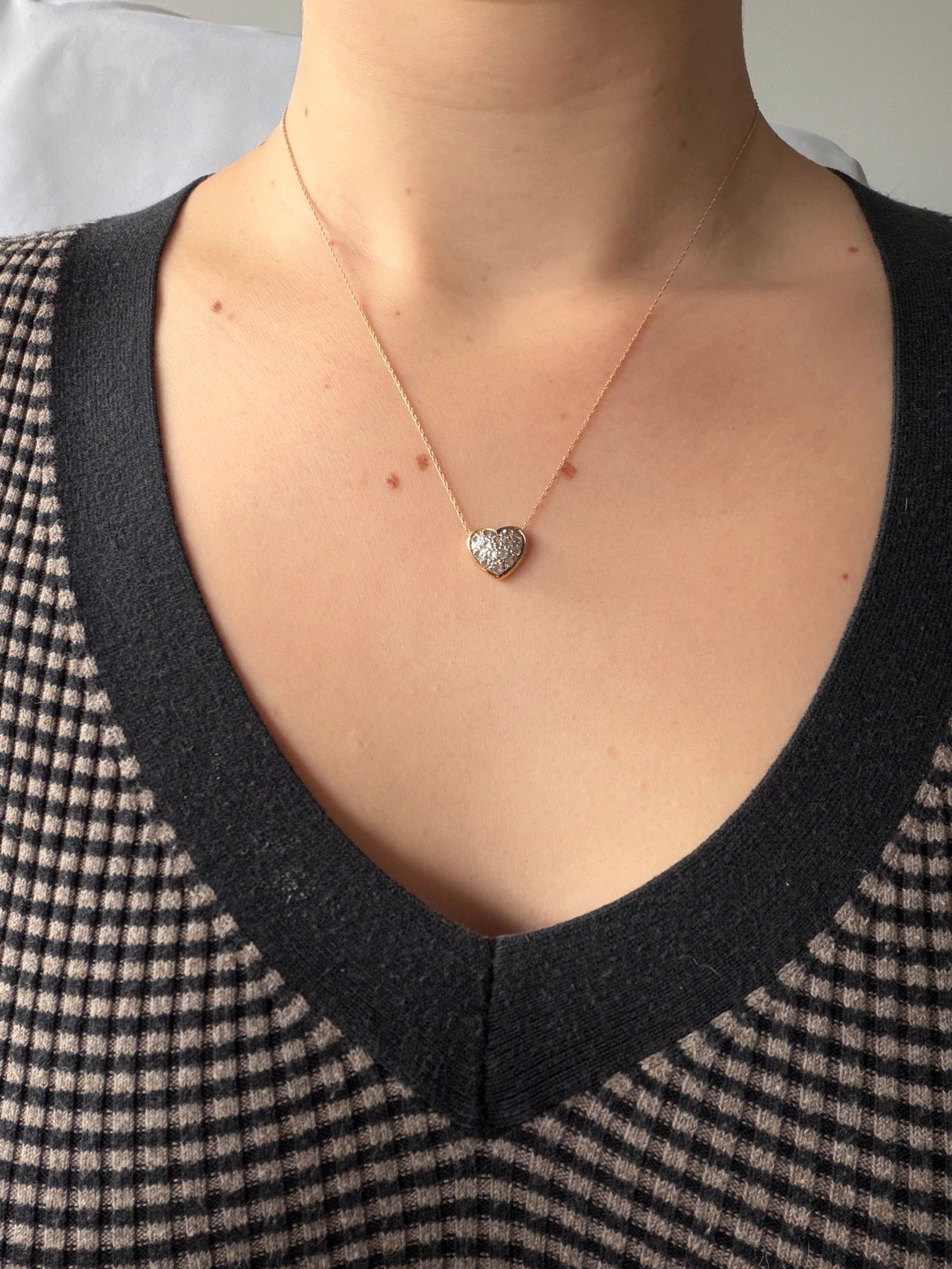 vintage 14ct yellow gold pave heart pendant on chain - 2