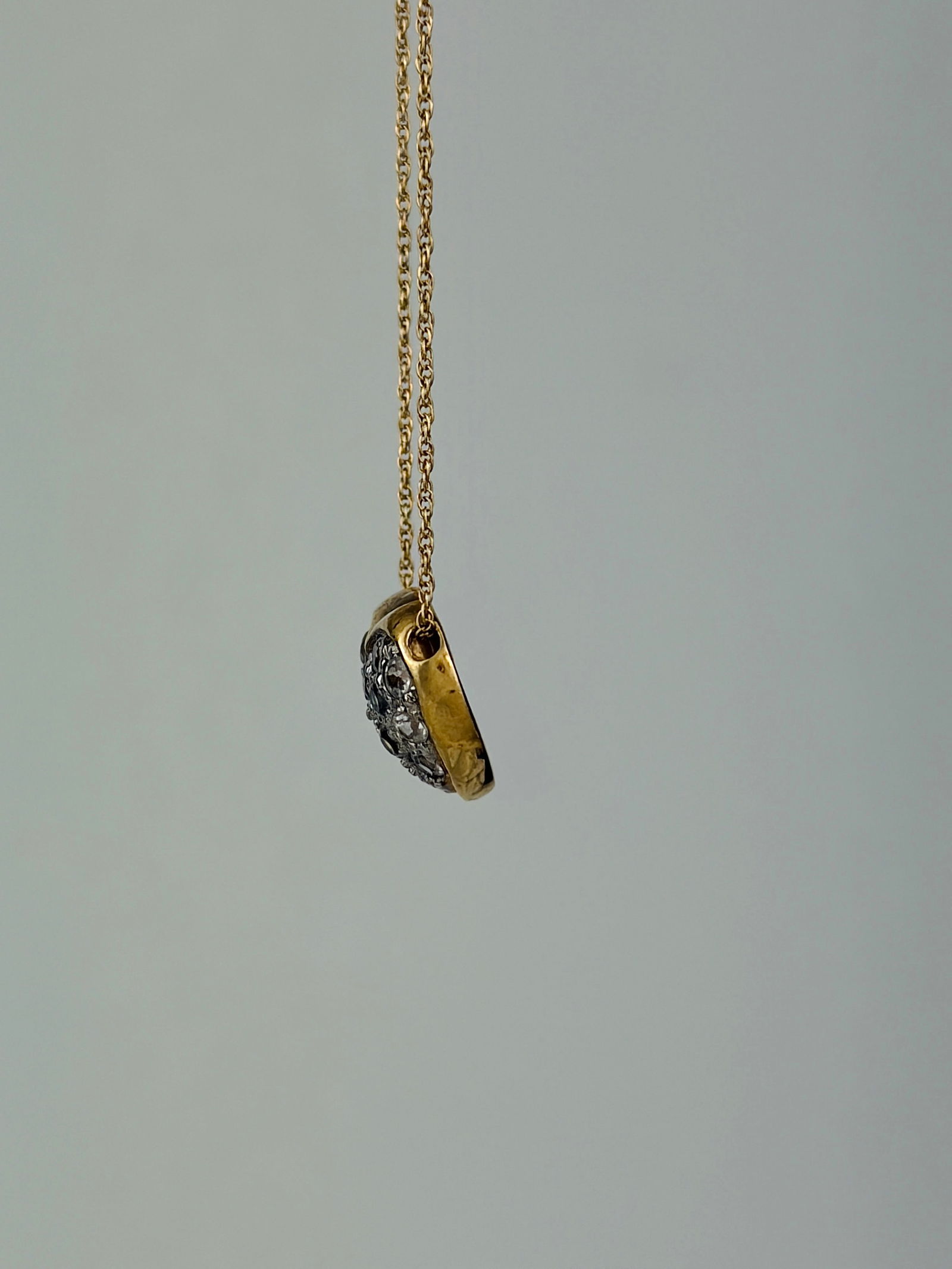 vintage 14ct yellow gold pave heart pendant on chain - 3