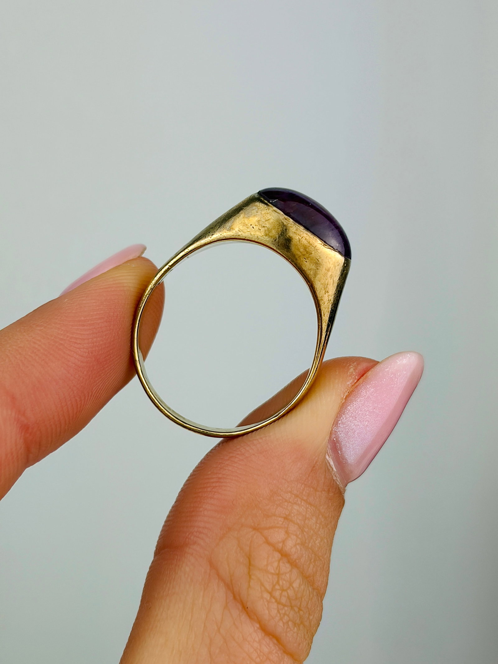 Chunky Vintage 9ct Gold Star Ruby Signet Style Ring - 6