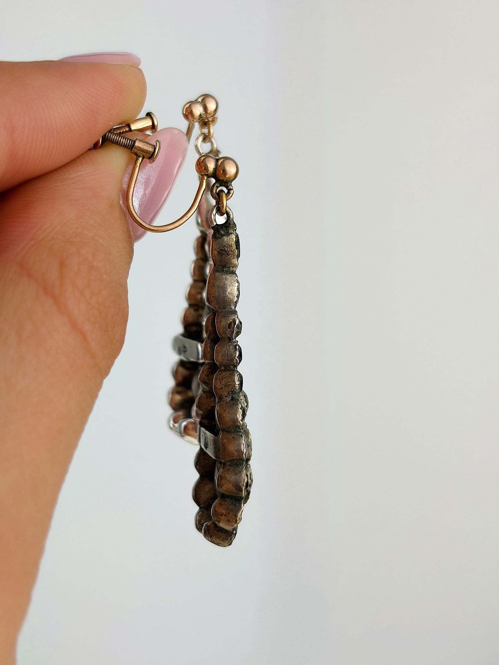 Antique Paste Drop Earrings with Gold Tops and Silver Backed - 2