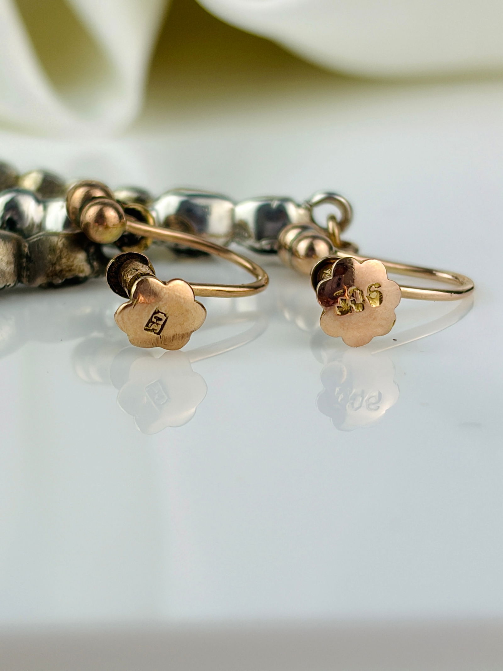 Antique Paste Drop Earrings with Gold Tops and Silver Backed - 4