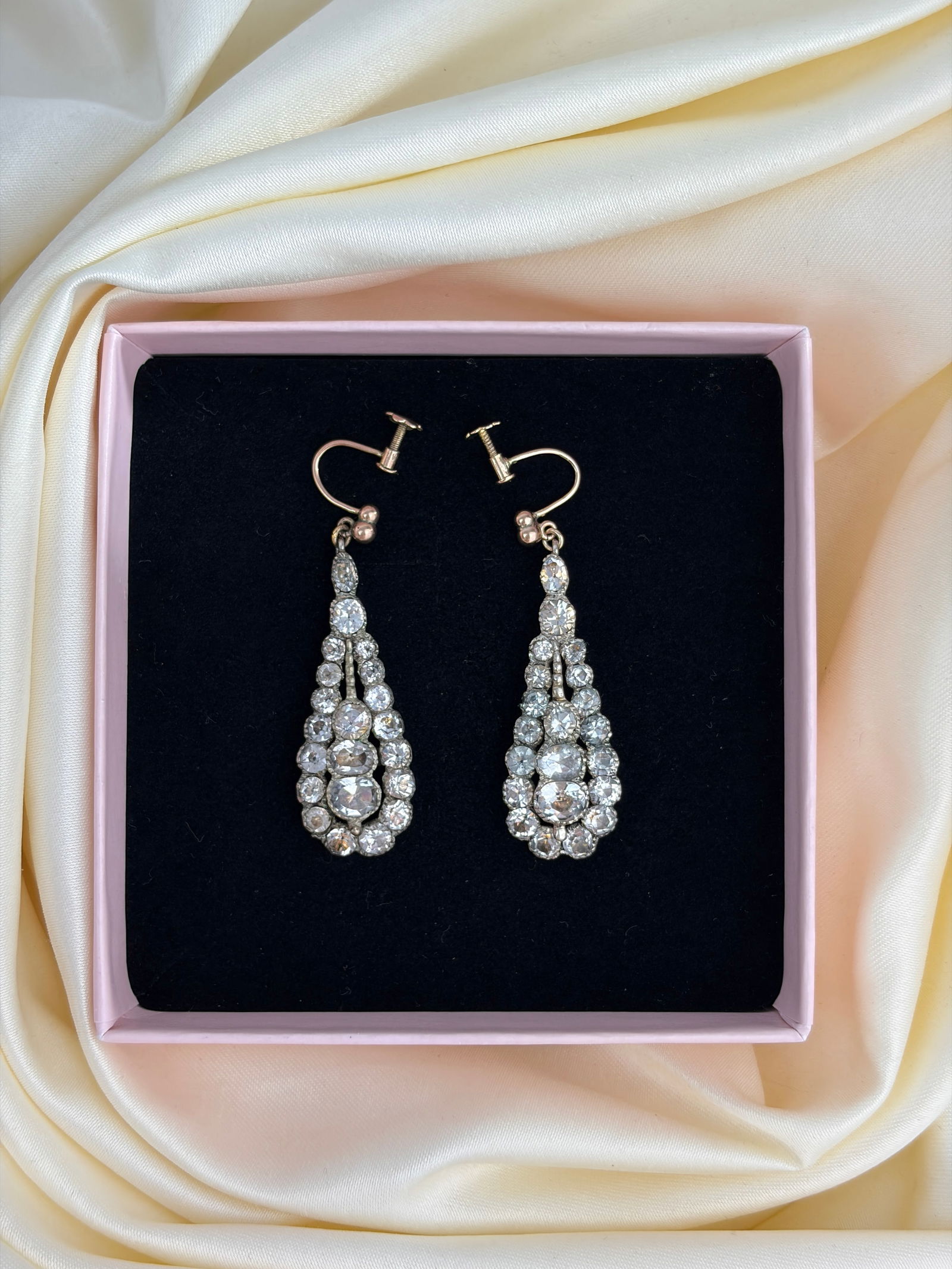 Antique Paste Drop Earrings with Gold Tops and Silver Backed - 6