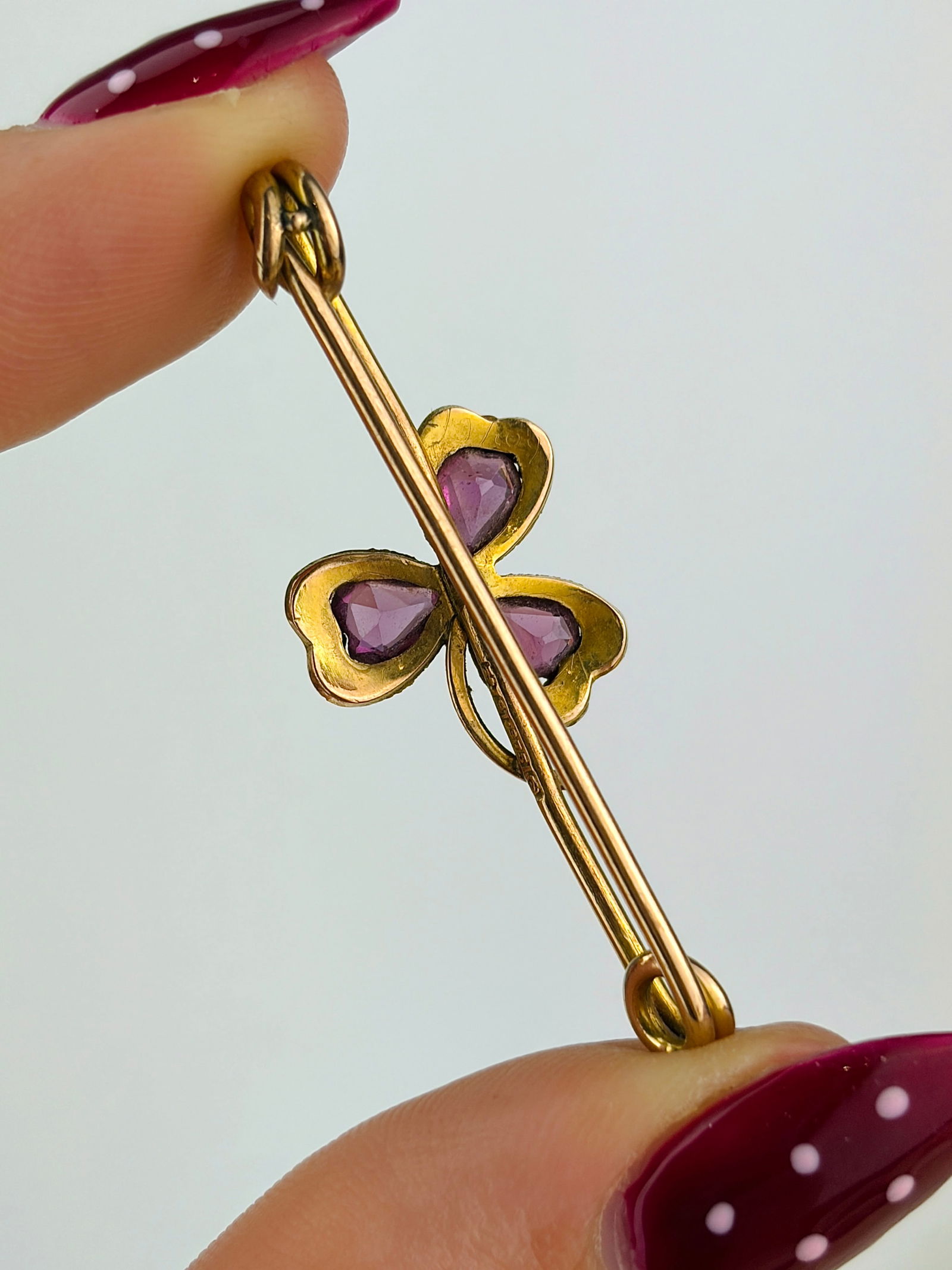 antique 9ct gold amethyst and pearl flower bar brooch - 3