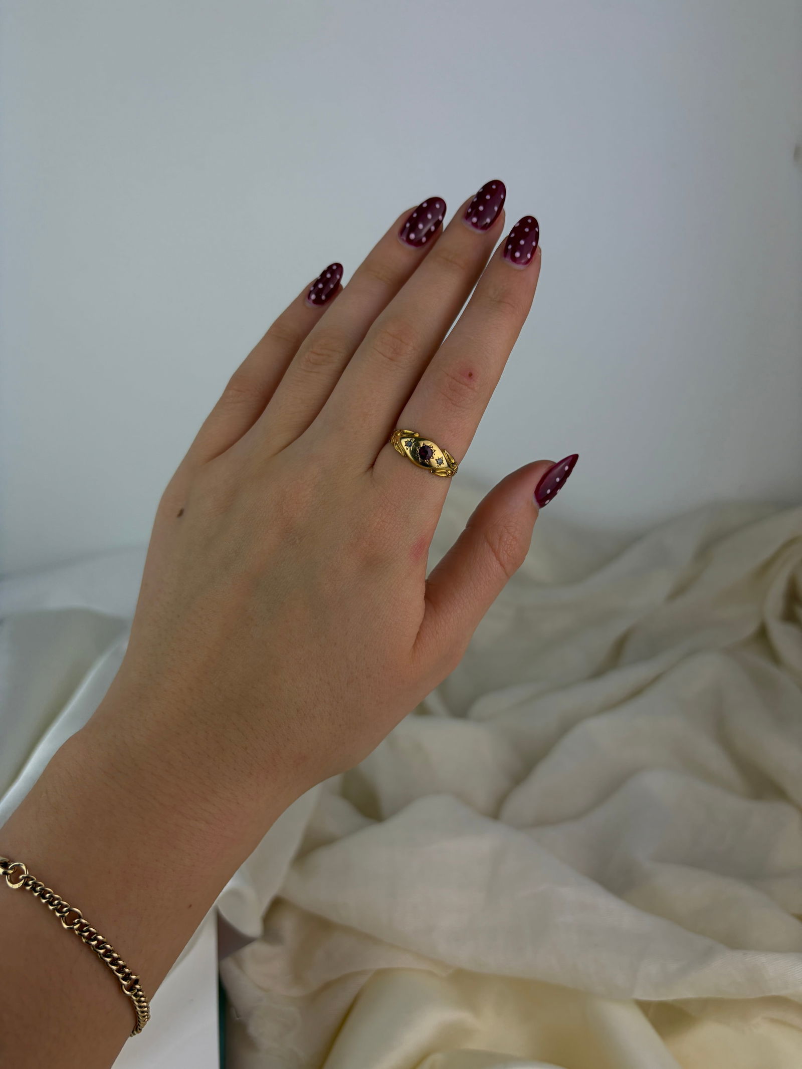 antique 18ct yellow gold ruby and diamond 3 stone star ring - 7