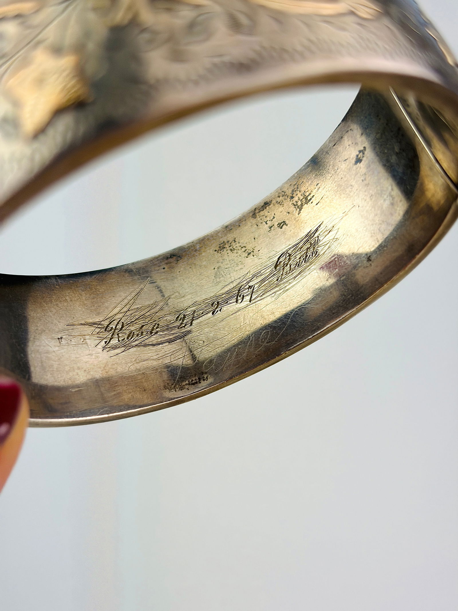 antique silver with gold overlay bangle bracelet - 3