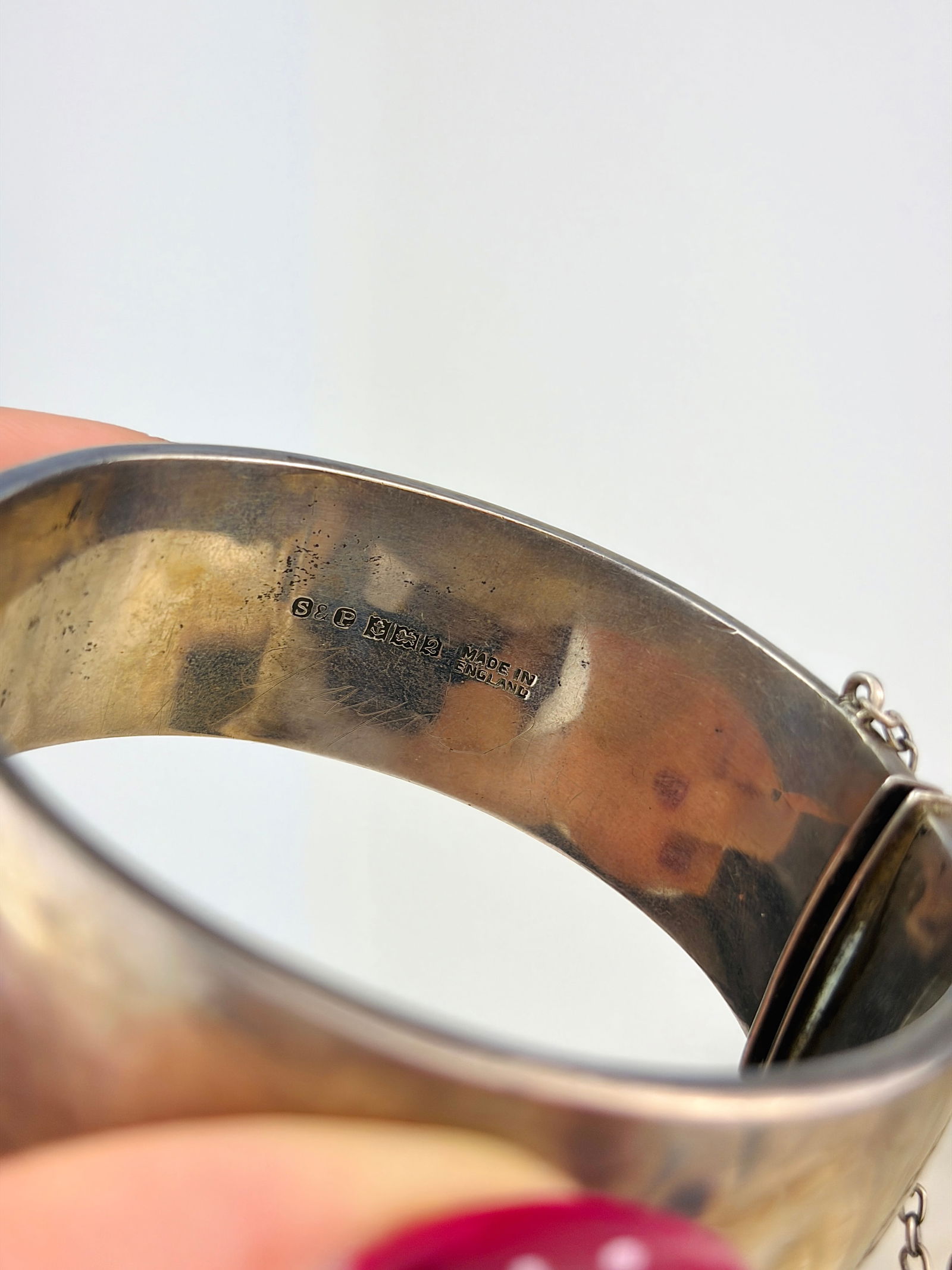 antique silver with gold overlay bangle bracelet - 4