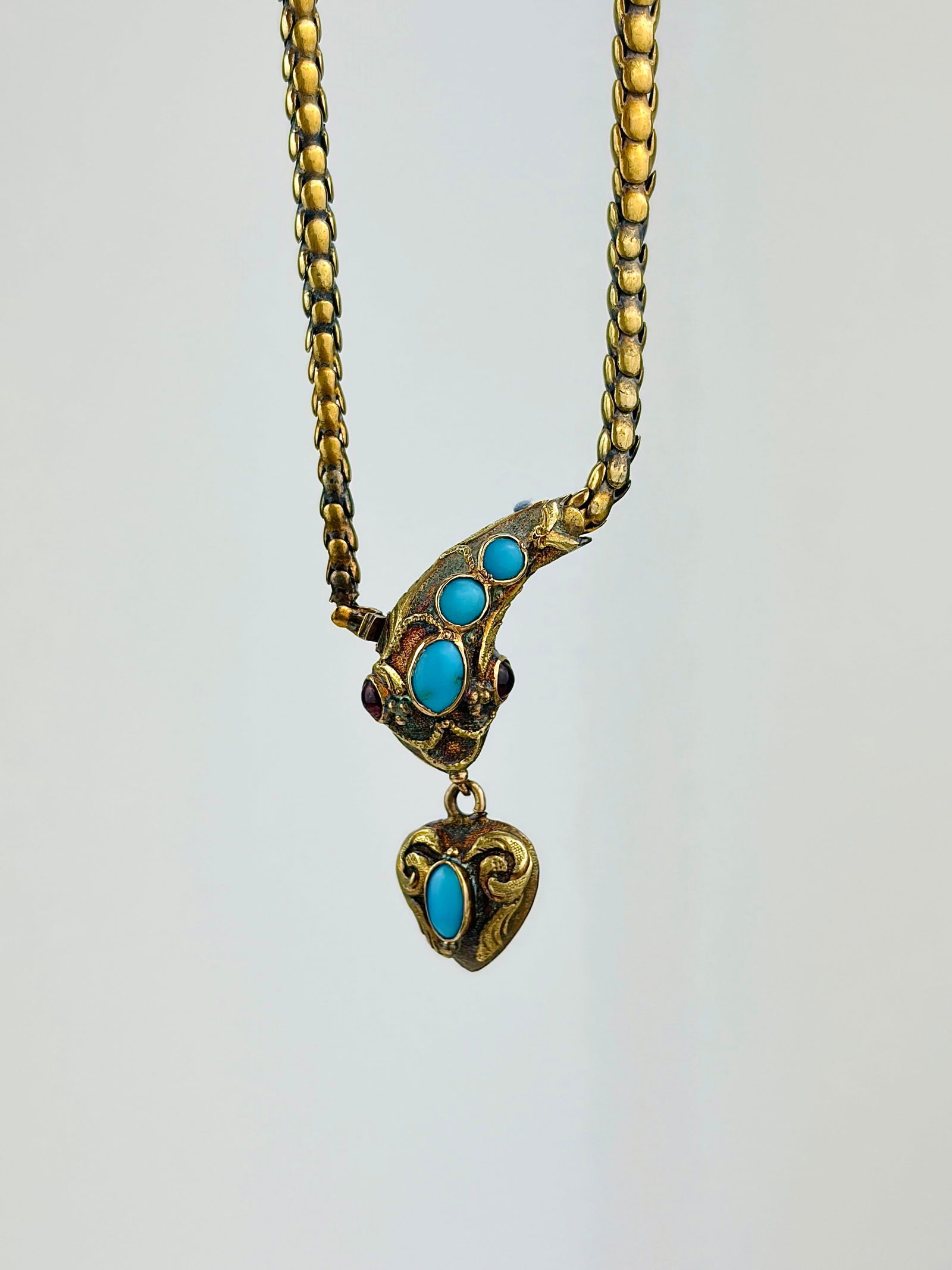 Antique Yellow Gold Turquoise Snake Bracelet in Fitted Box - 3