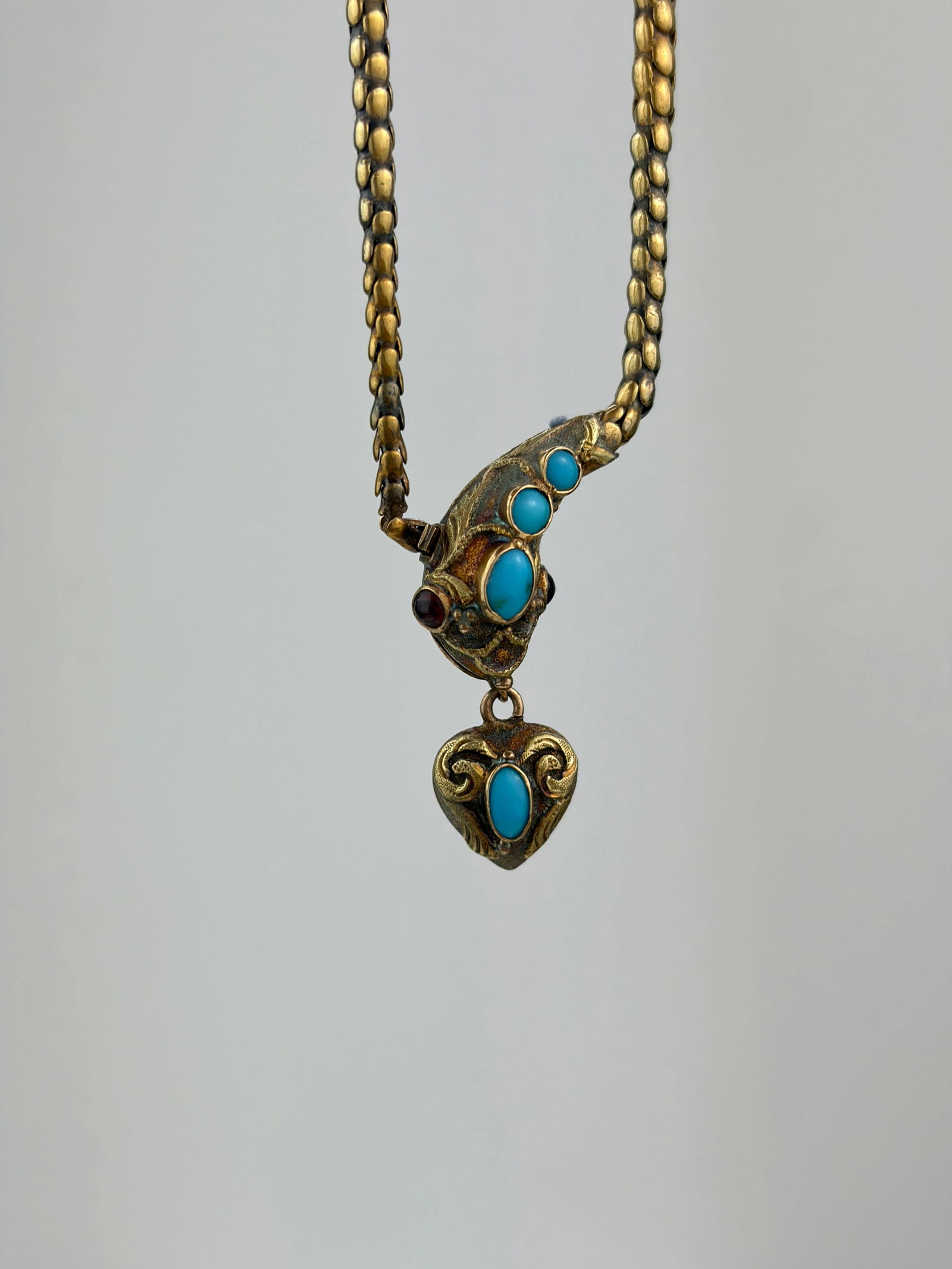 Antique Yellow Gold Turquoise Snake Bracelet in Fitted Box - 4