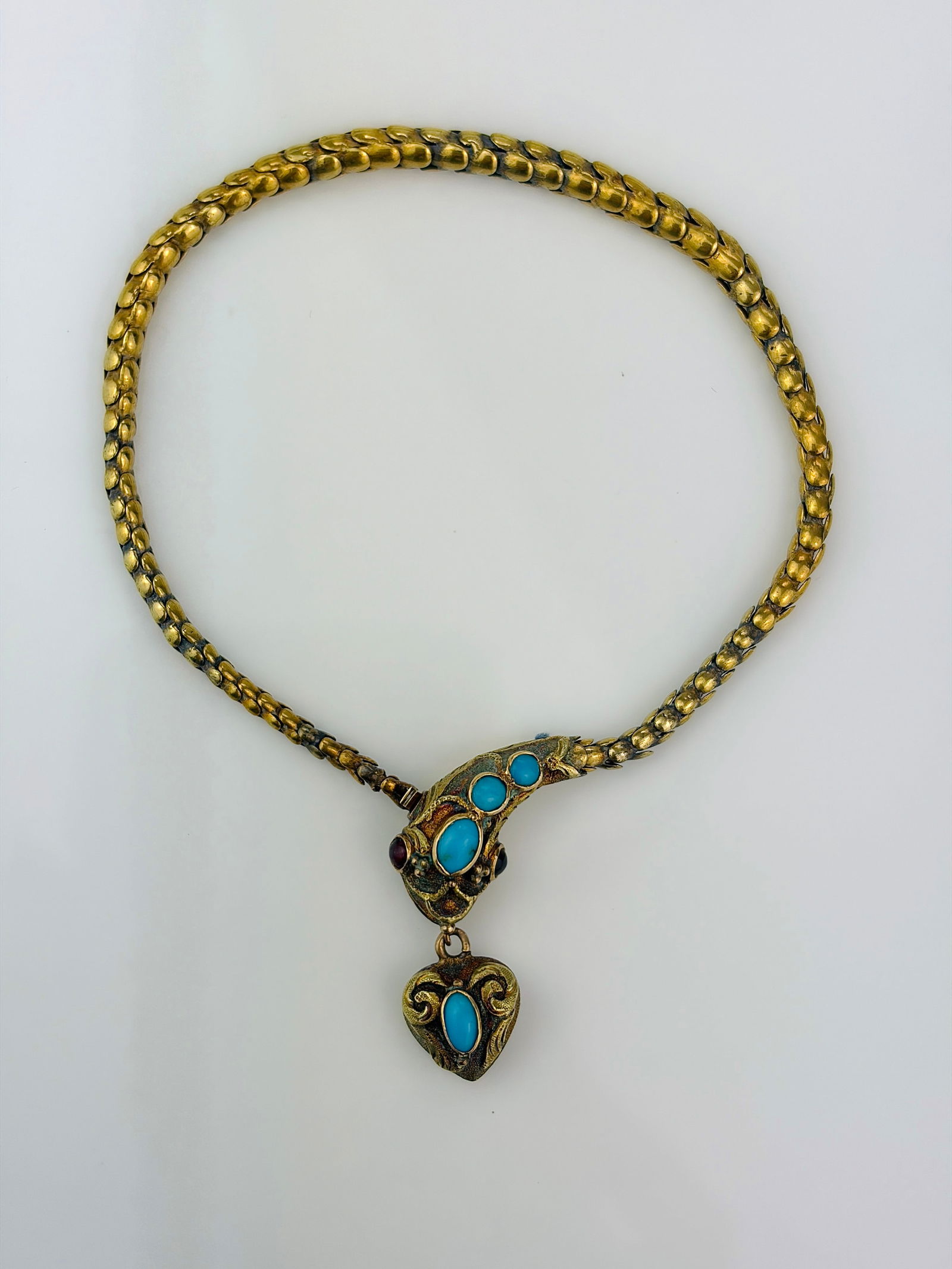 Antique Yellow Gold Turquoise Snake Bracelet in Fitted Box - 7