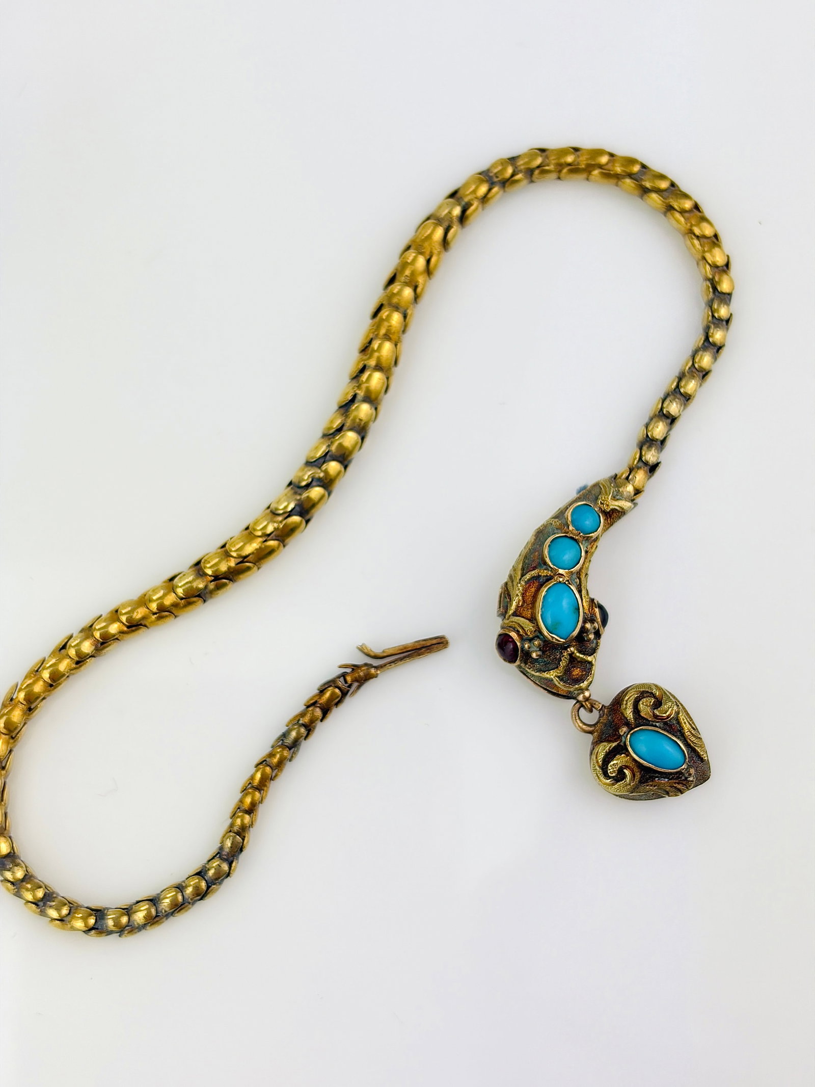 Antique Yellow Gold Turquoise Snake Bracelet in Fitted Box - 8