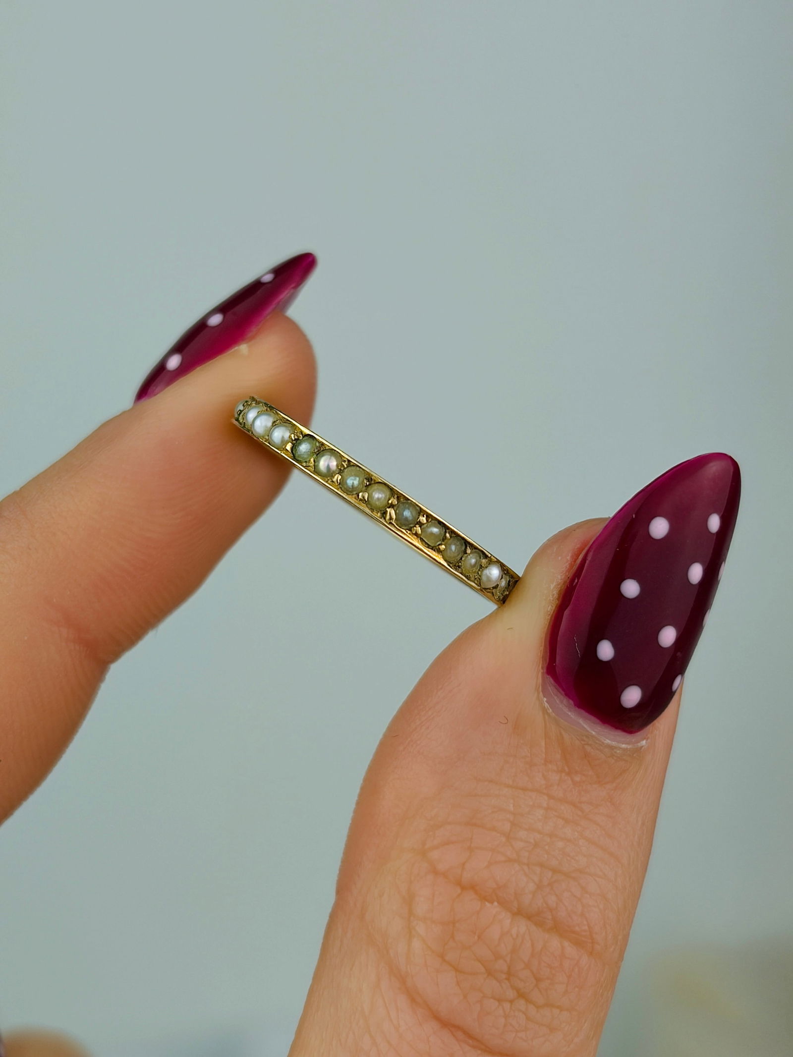 antique 9ct gold pearl full eternity band ring - 4
