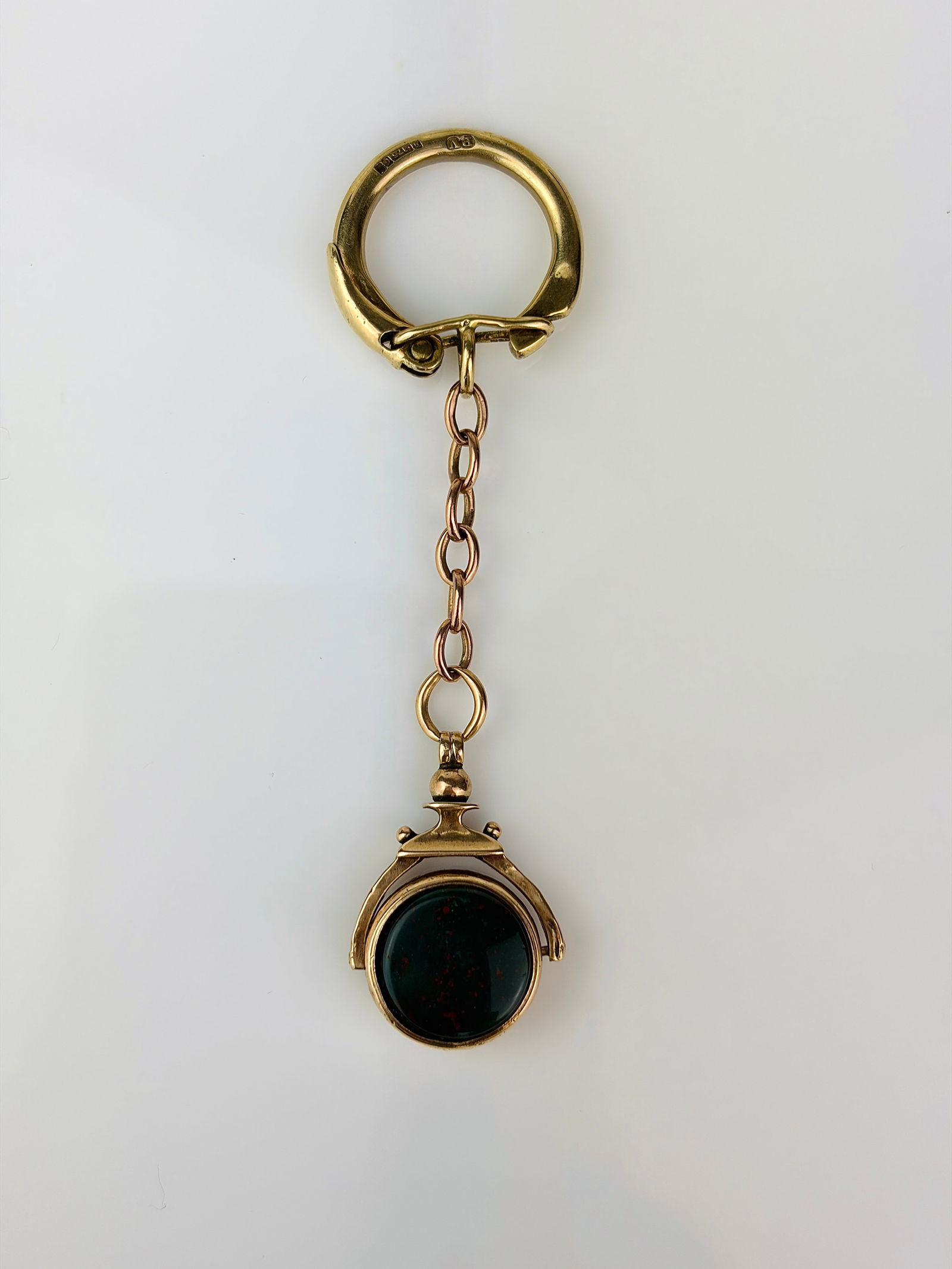 antique 9ct gold heavy spinning fob seal and clip chain extender - 3
