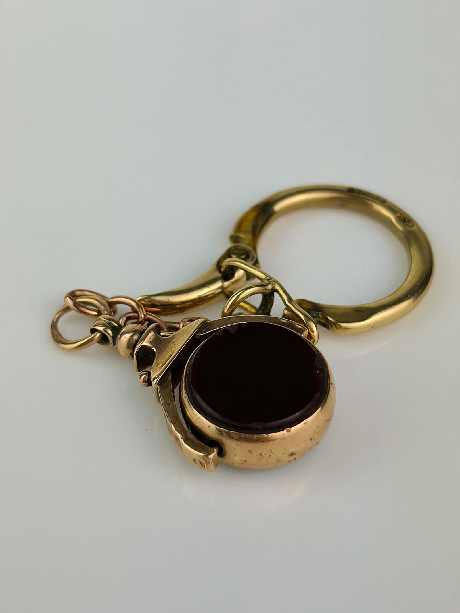 antique 9ct gold heavy spinning fob seal and clip chain extender - 6