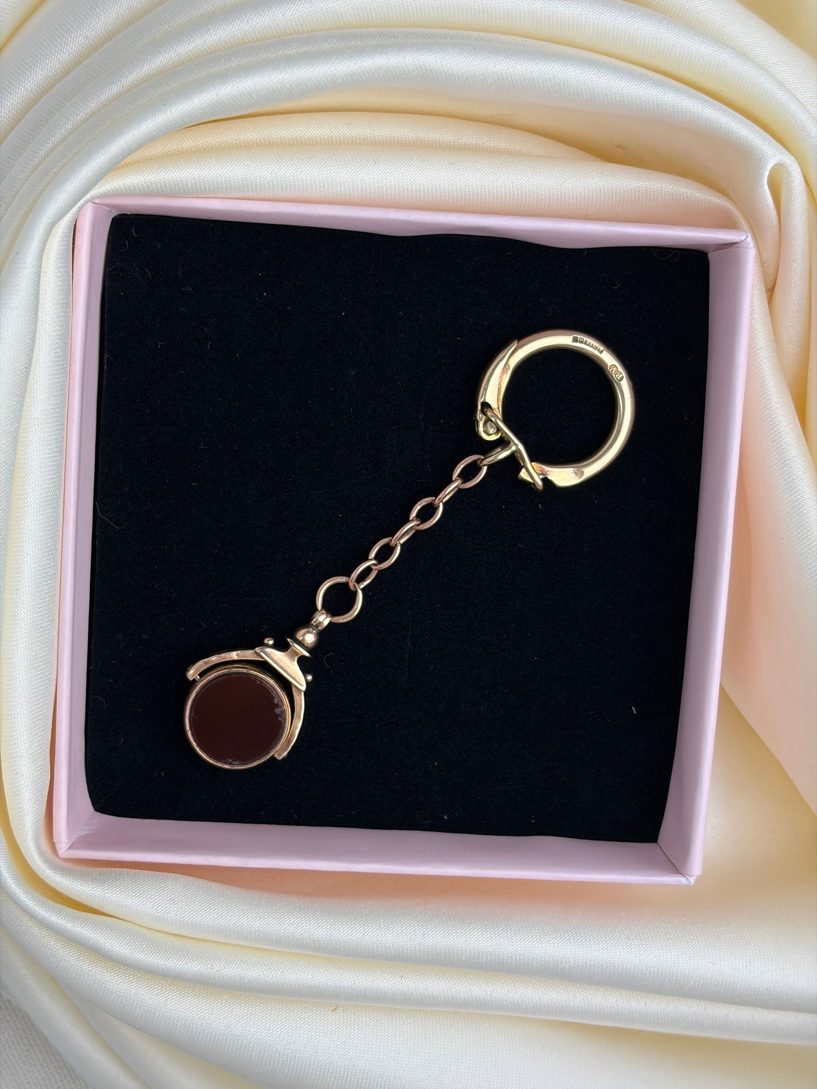 antique 9ct gold heavy spinning fob seal and clip chain extender - 7