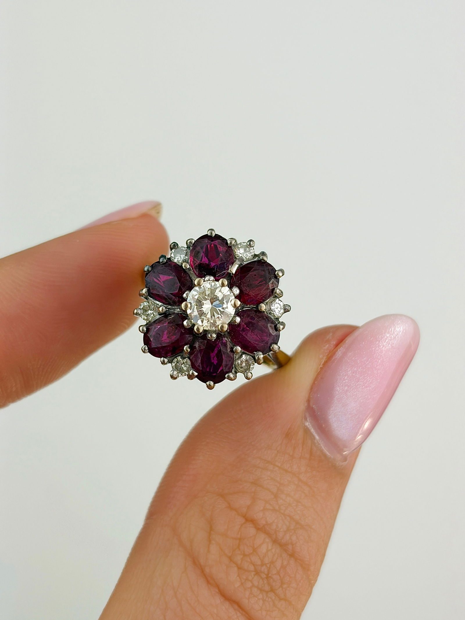 chunky 18ct yellow gold ruby and diamond cluster / flower ring - 5