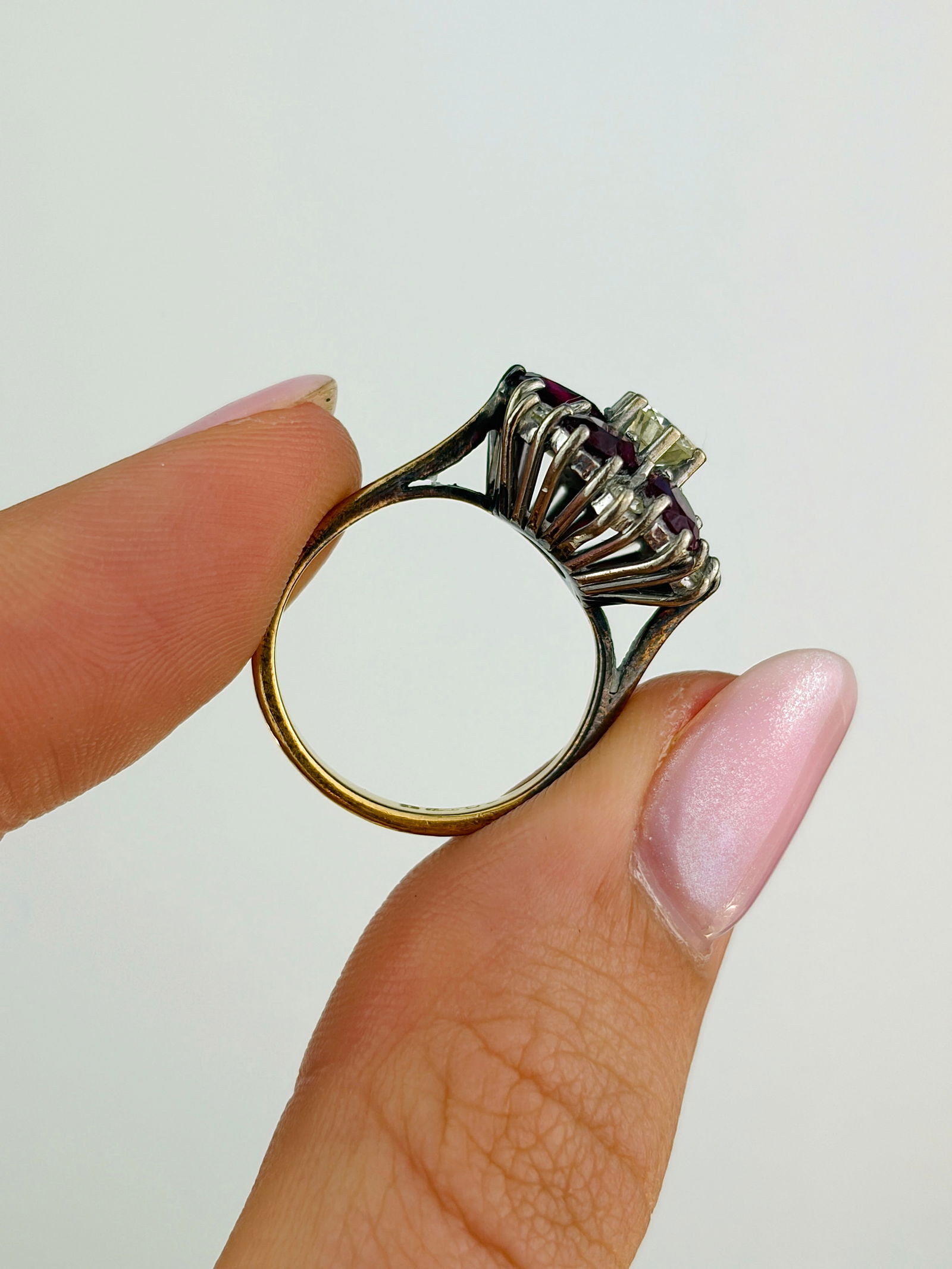 chunky 18ct yellow gold ruby and diamond cluster / flower ring - 6