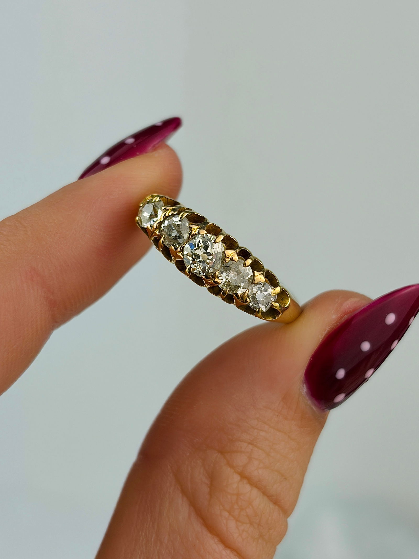 chunky 14ct yellow gold diamond 5 stone ring - 5