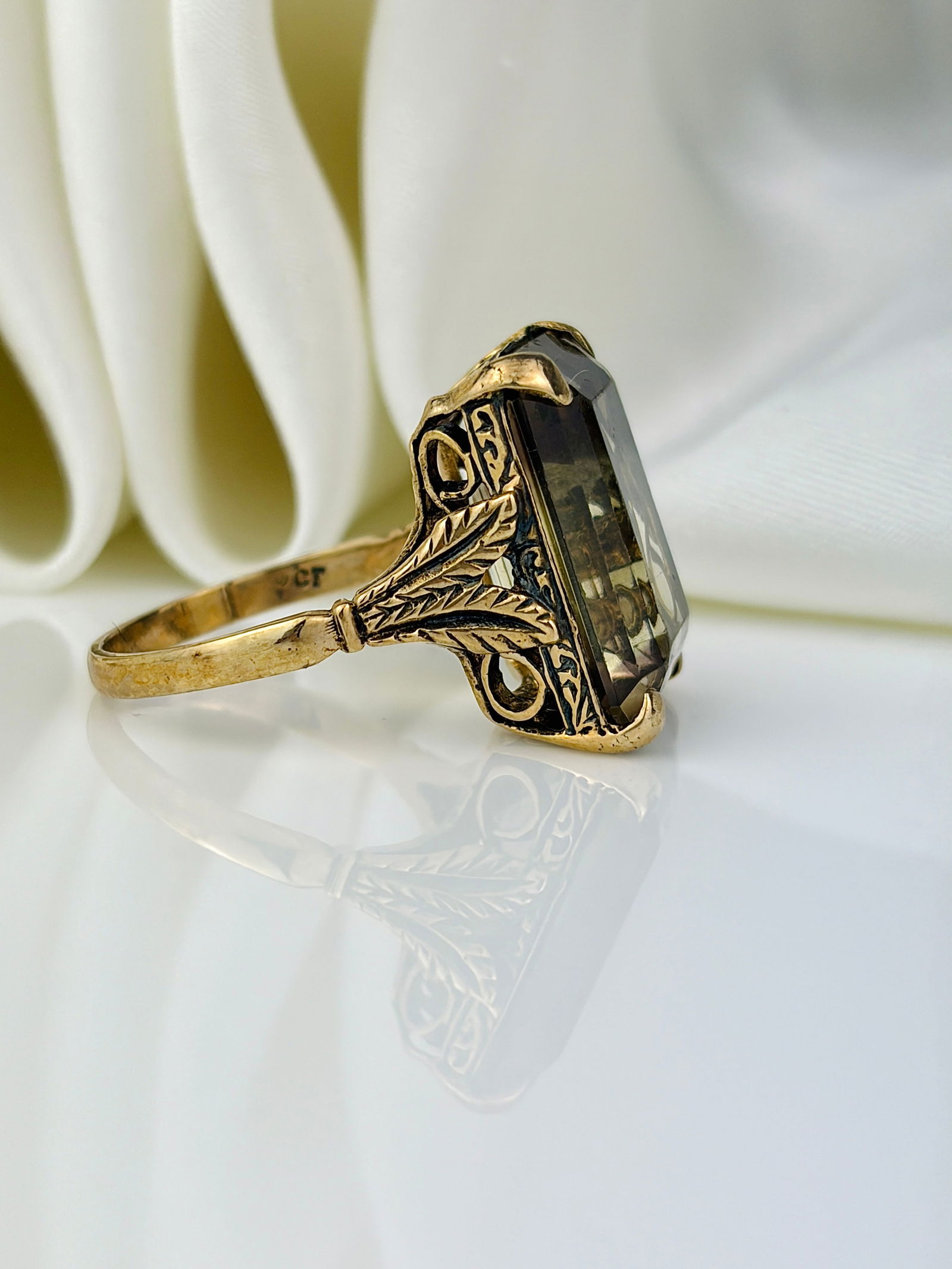 large vintage 9ct gold citrine cocktail ring - 2