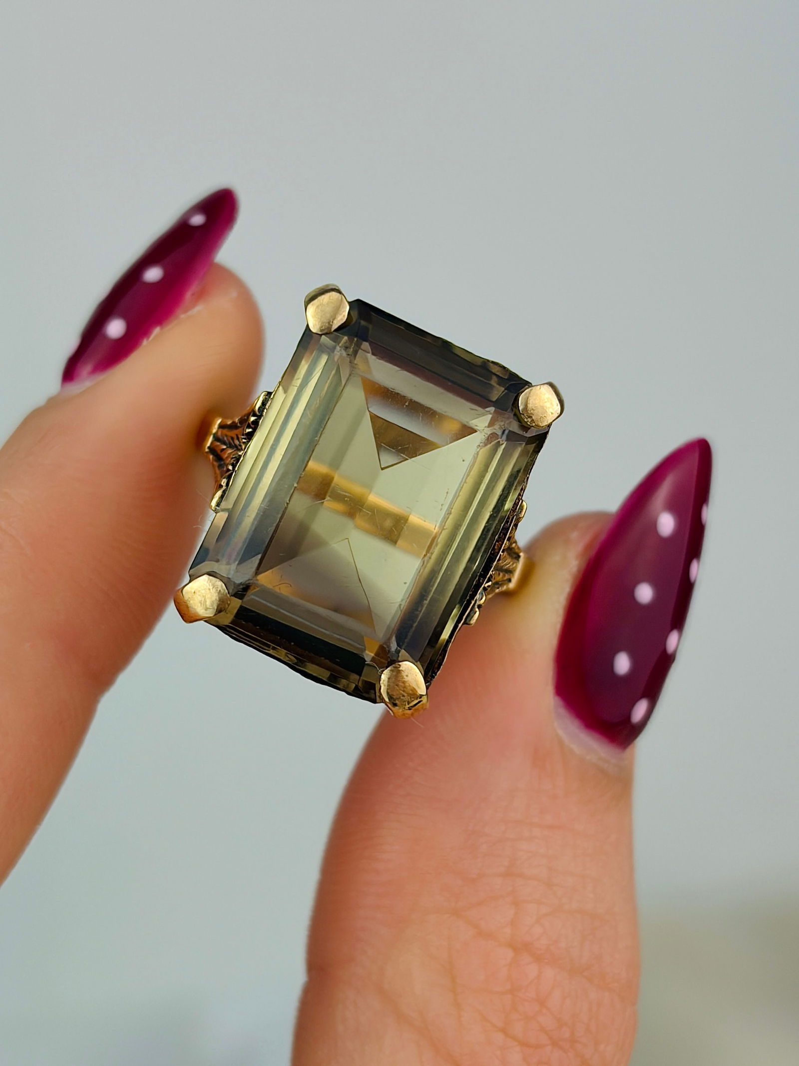 large vintage 9ct gold citrine cocktail ring - 5