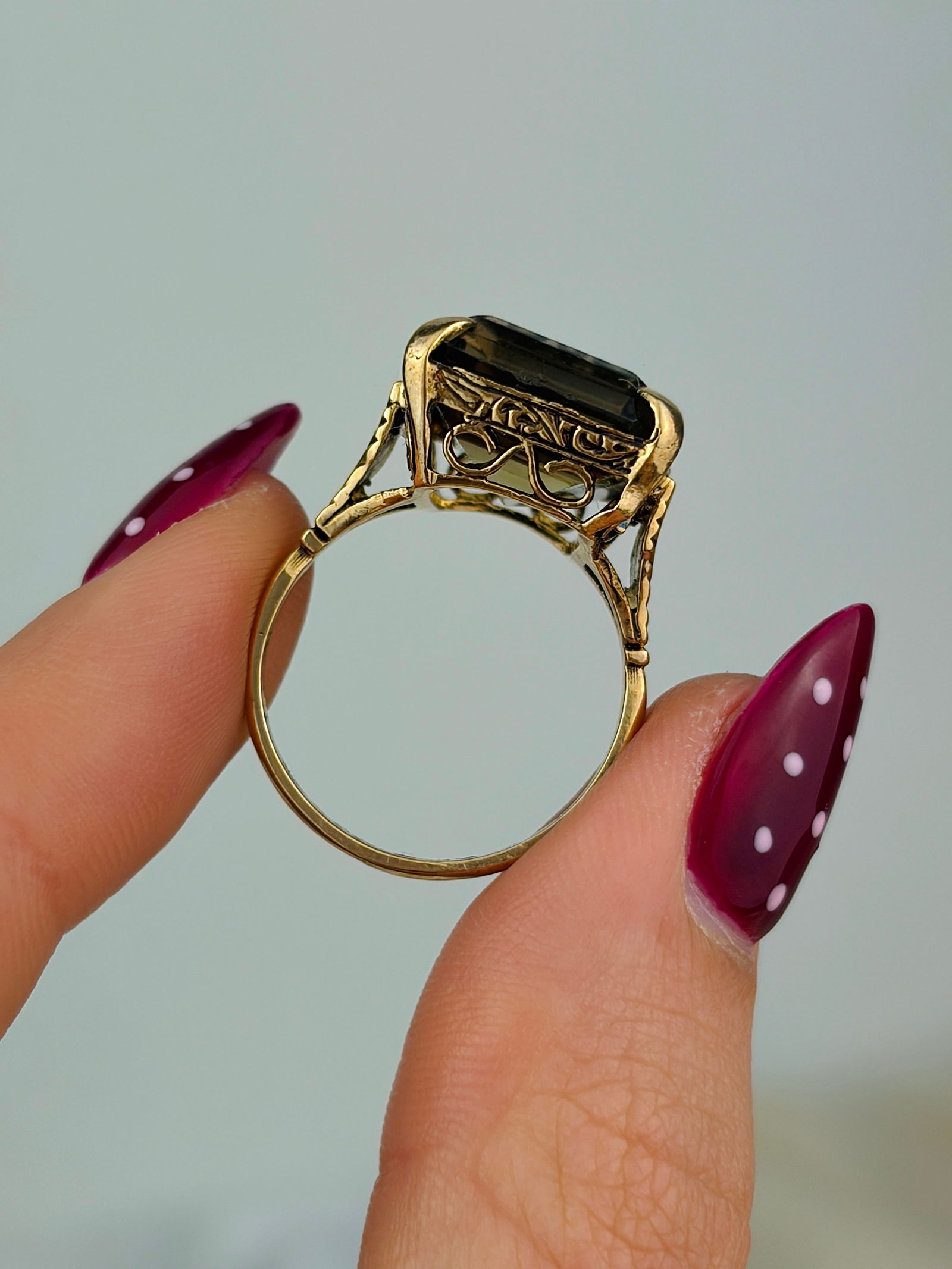 large vintage 9ct gold citrine cocktail ring - 6