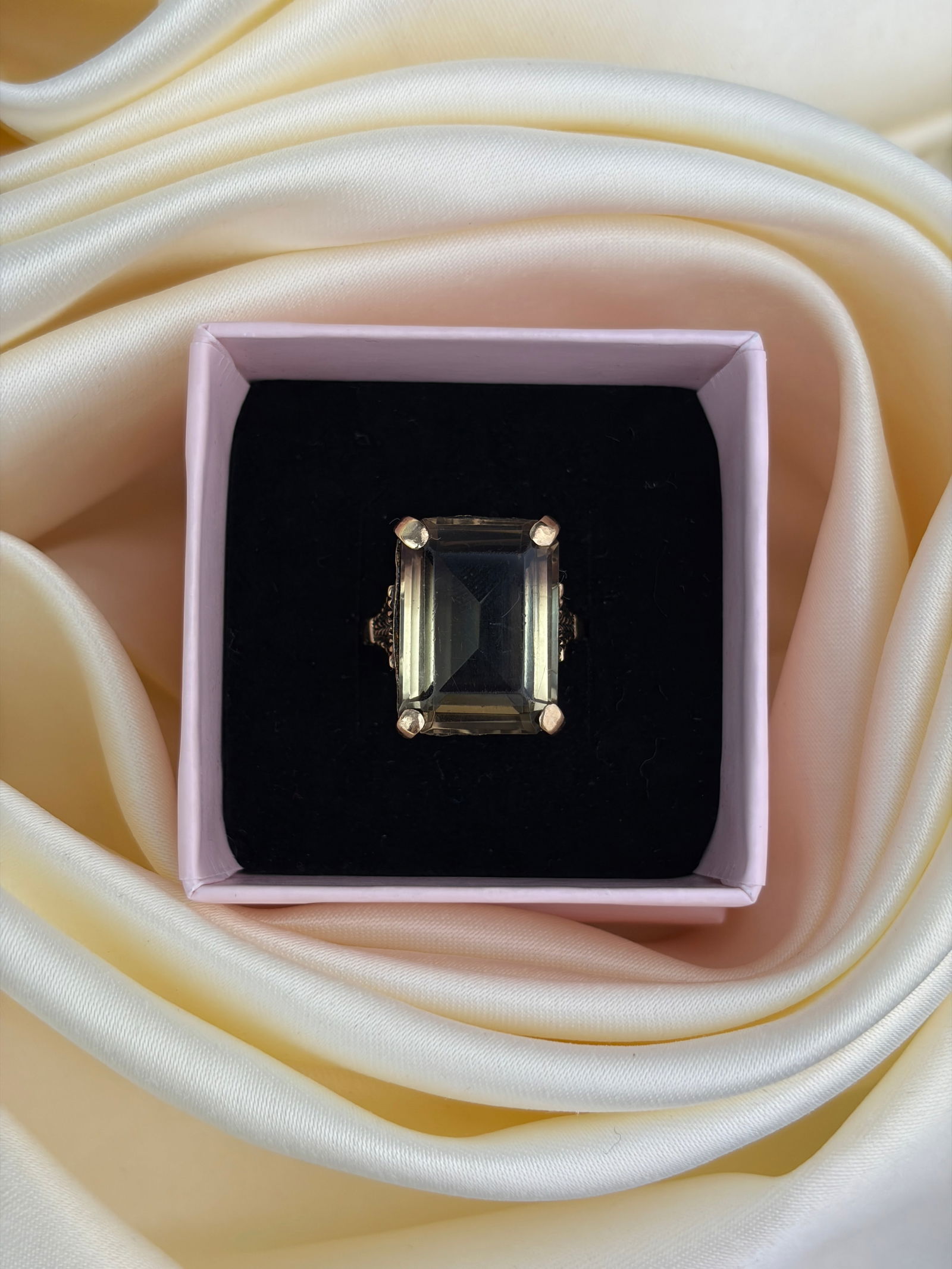 large vintage 9ct gold citrine cocktail ring - 7