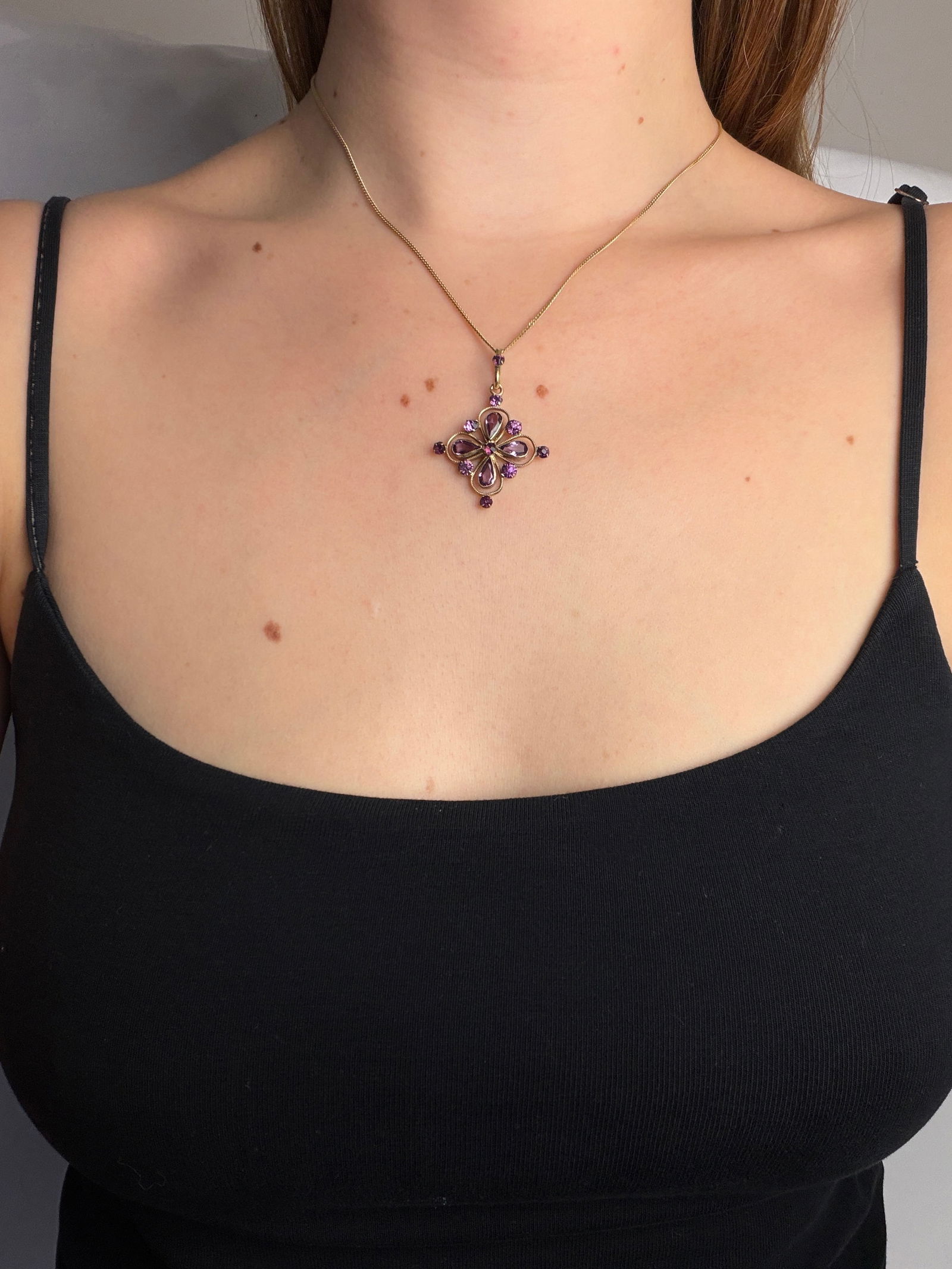 sweet vintage amethyst floral pendant - 6