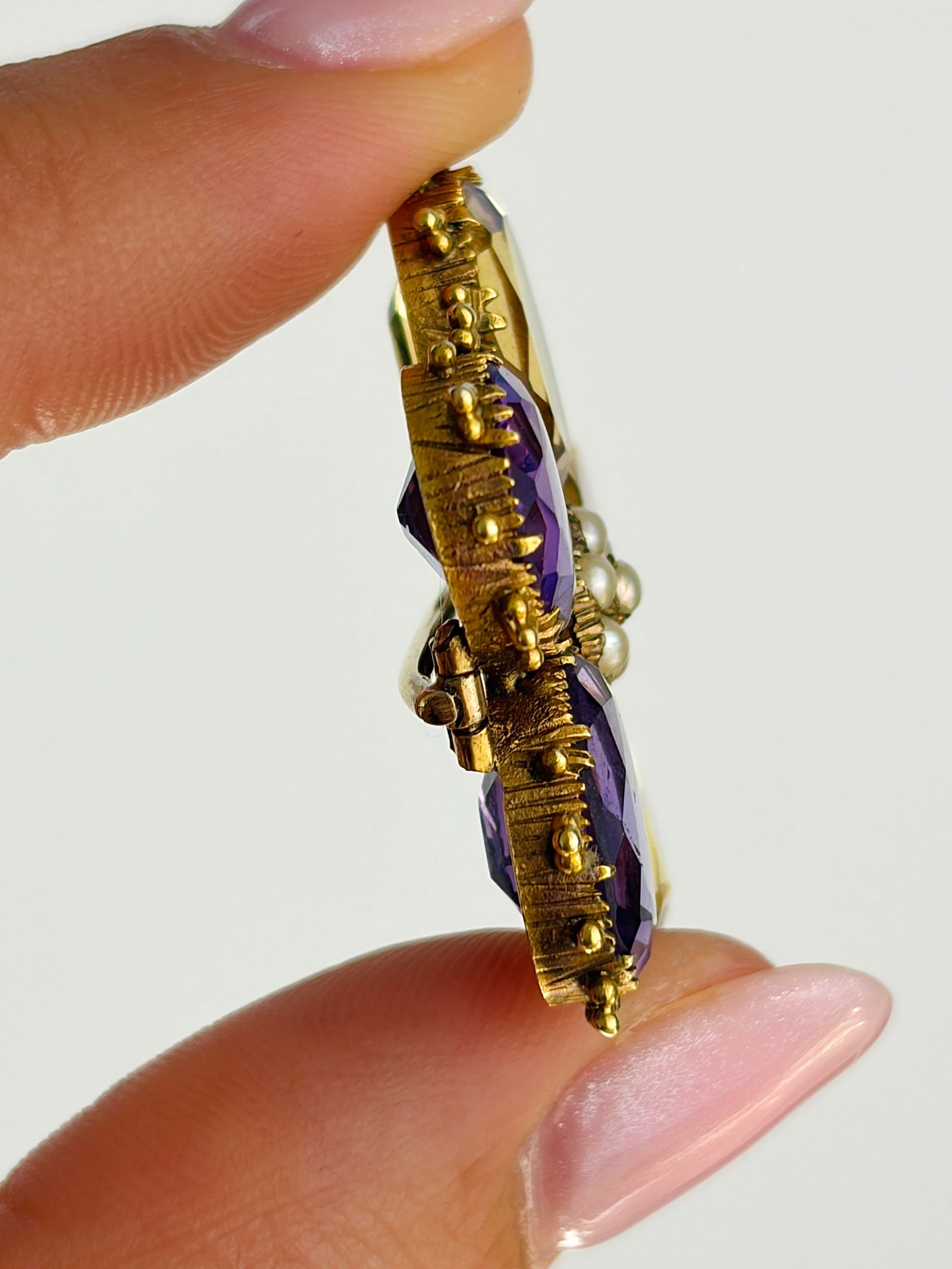 Georgian Era Amethyst and Citrine Large Flower Brooch in Gold - 3